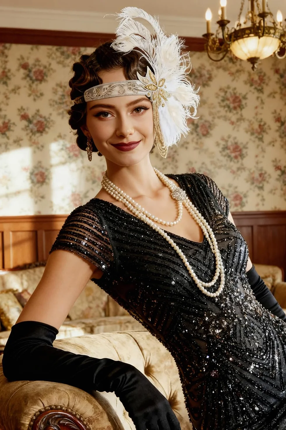 BABEYOND Ozdoba na głowę Wielkiego Gatsby z lat 20. XX wieku, opaska na czoło ze złotymi frędzlami, na karnawał, bal i wesele, beżowa