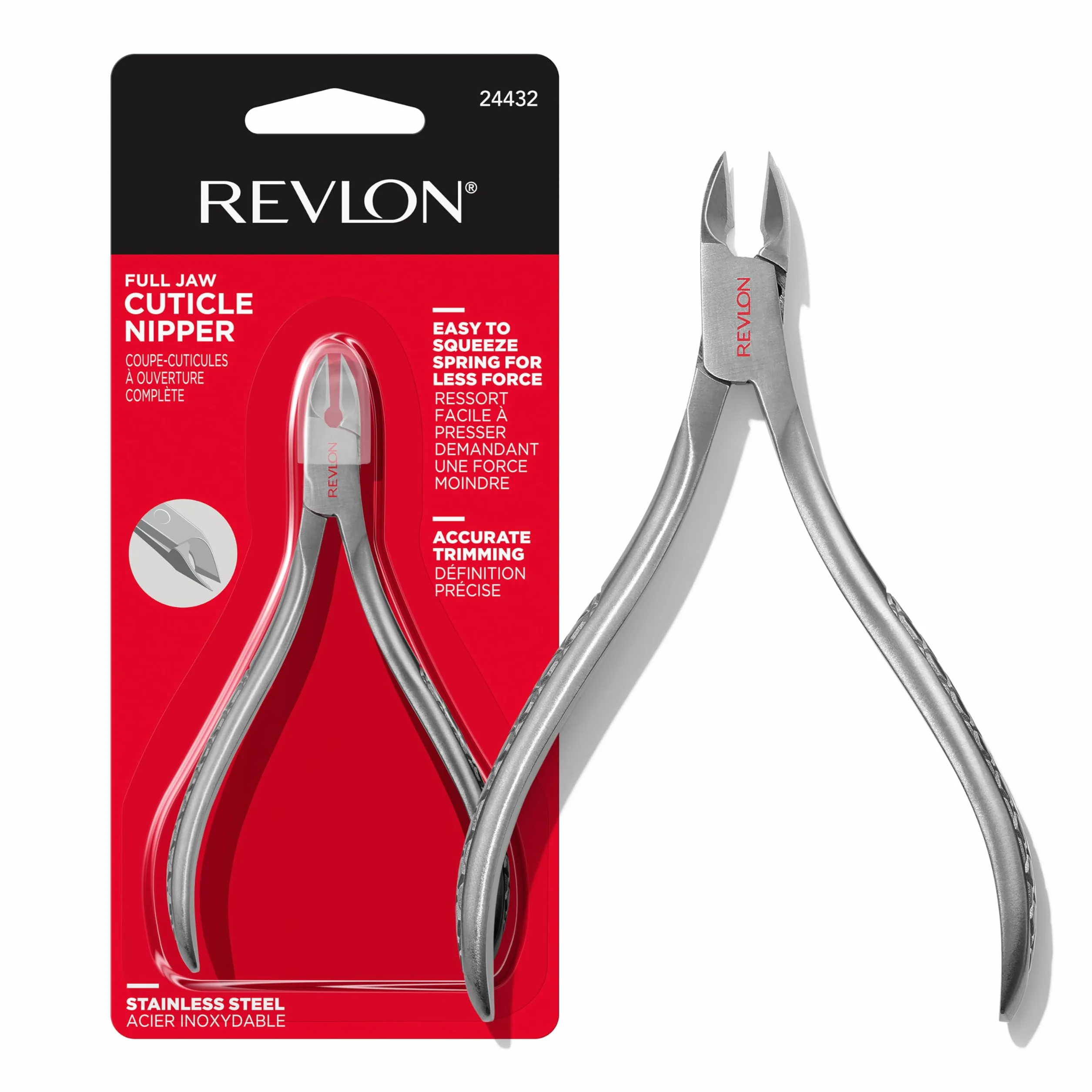Revlon Trymer do skórek z pełną szczęką, narzędzie do skórek, wykonane z wysokiej jakości stali nierdzewnej i precyzyjnego ostrza, łatwe do ściskania sprężyny, 1 liczba