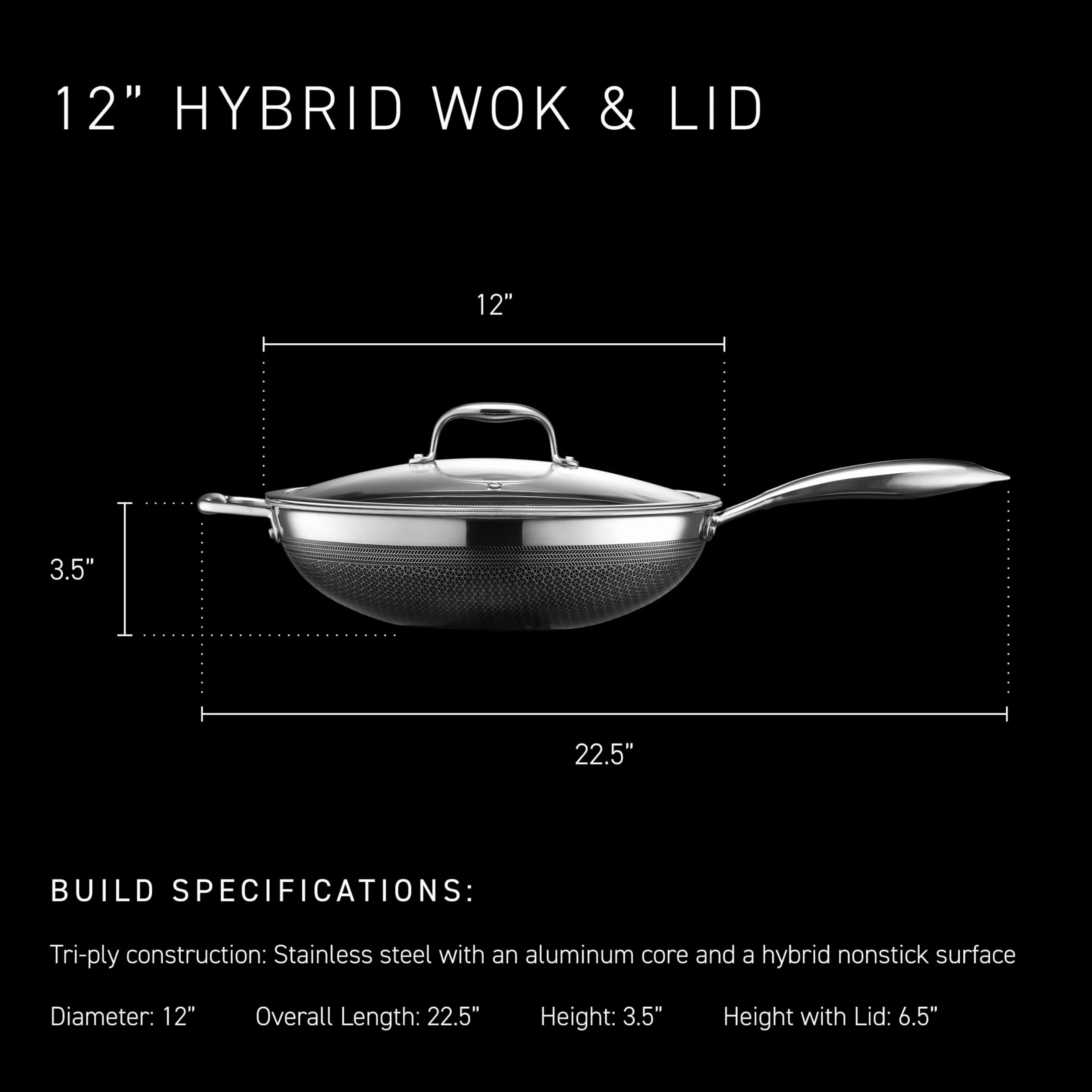 HexClad Hybrydowy wok ze stali nierdzewnej z uchwytem utrzymującym chłód, 30 cm, bez PFOA, nieprzywierający, nadaje się do piekarnika, płyty indukcyjnej, ceramicznej, elektrycznej i gazowej