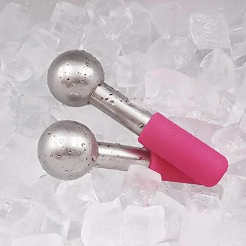 Ice Globes Masażer do twarzy ze stali nierdzewnej kriogeniczny wałek chłodzący różowy