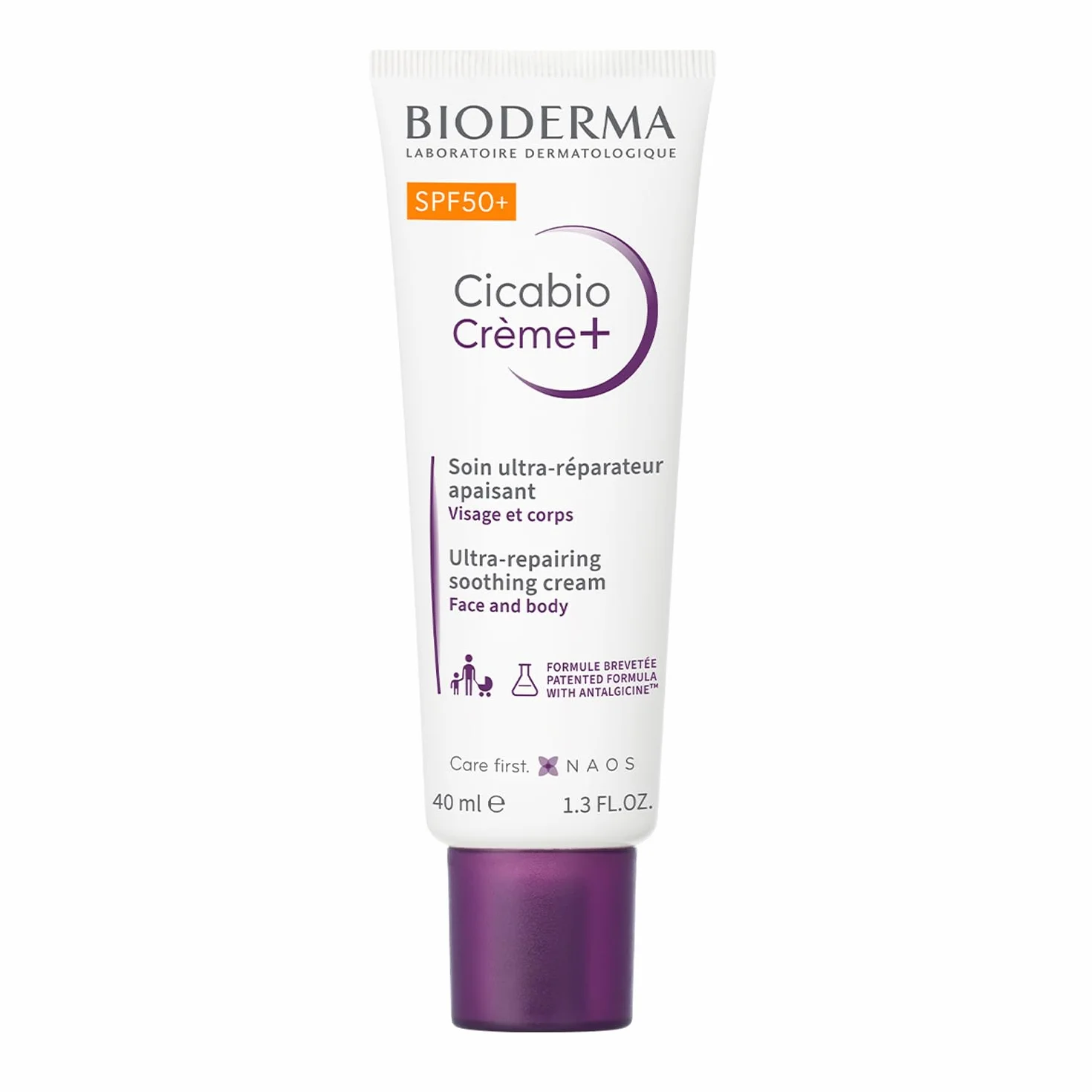 BIODERMA Cicabio Creme+ SPF50+ Ultra regenerująca i kojąca pielęgnacja przeciw przebarwieniom, chroni przed czynnikami zewnętrznymi, tekstura, efekt opatrunku, dla całej rodziny, tuba 40 ml