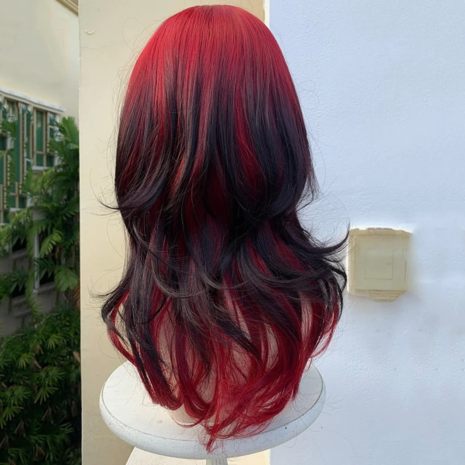 Peruki dla kobiet Peruki z lokami Długie Falowana Peruka syntetyczna grzywką Czerwony Gradient Czarny Lolita do cosplay Naturalne Termoodporny na Codzienny Kostium imprezowy Halloween