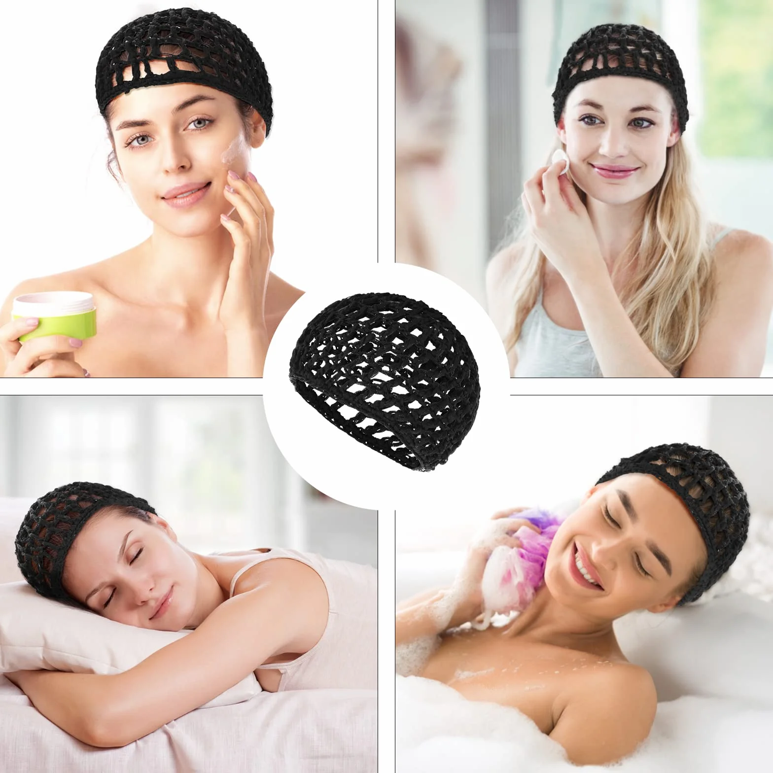 WLLHYF 2 sztuki siatek na włosy czapka do spania siatka na włosy Snoods Wrap Bonnets Bonnets długie proste loki peruka ochrona głowy czarna siateczka do owijania szydełkowania czapka kucharska tkania