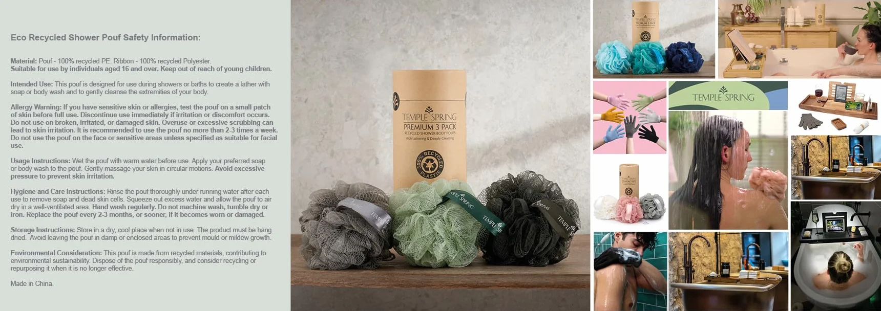 Eco Recycled pufa prysznicowa, wanna Loofah, szczotka do ciała, gąbka z siateczki, złuszczająca gumka do kąpieli, piankowe kulki