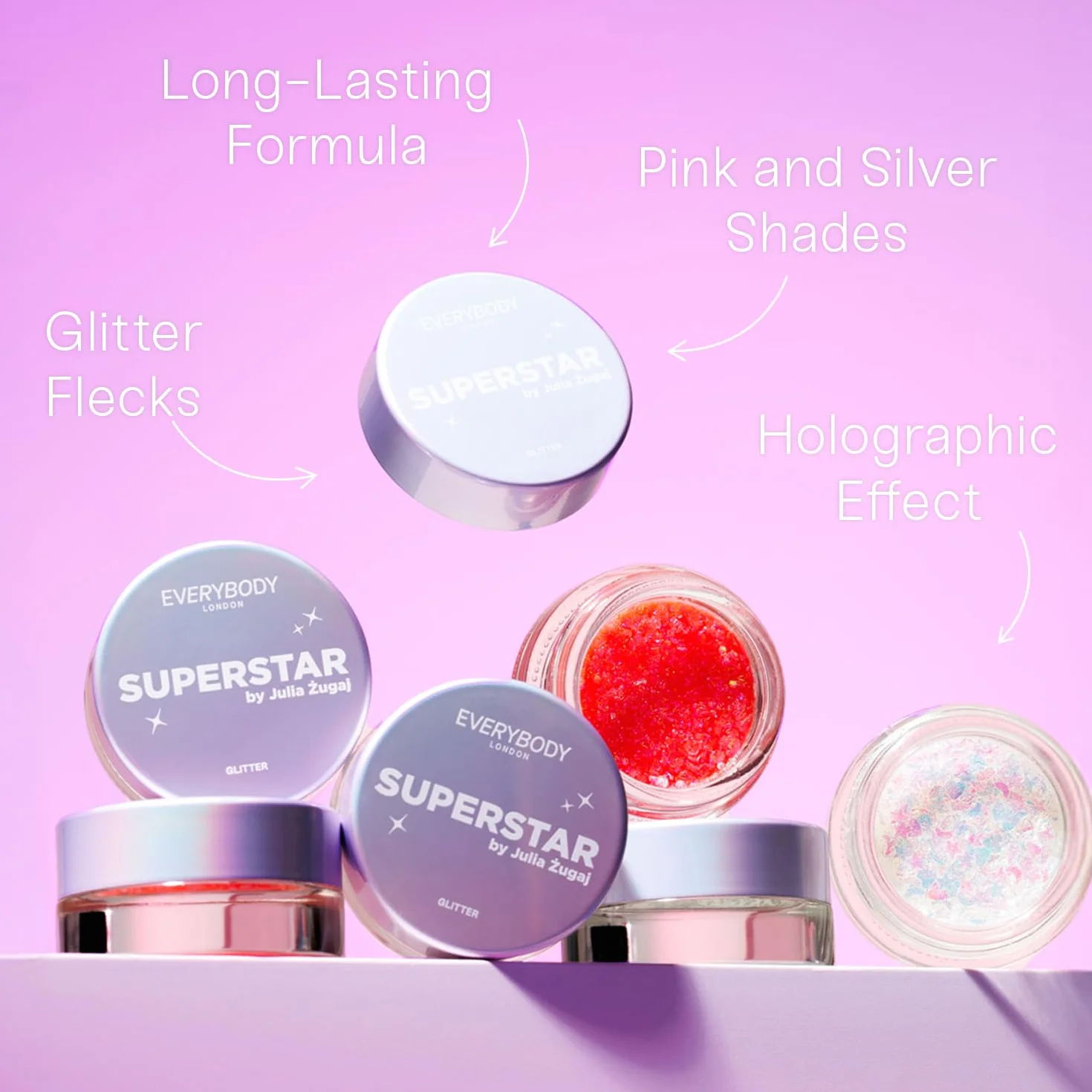 EVERYBODY LONDON Glitter Pot Brokat w Żelu do Twarzy i Ciała Opalizujący Efekt Makijaż festiwalowy wieczorowy Brokat holograficzny