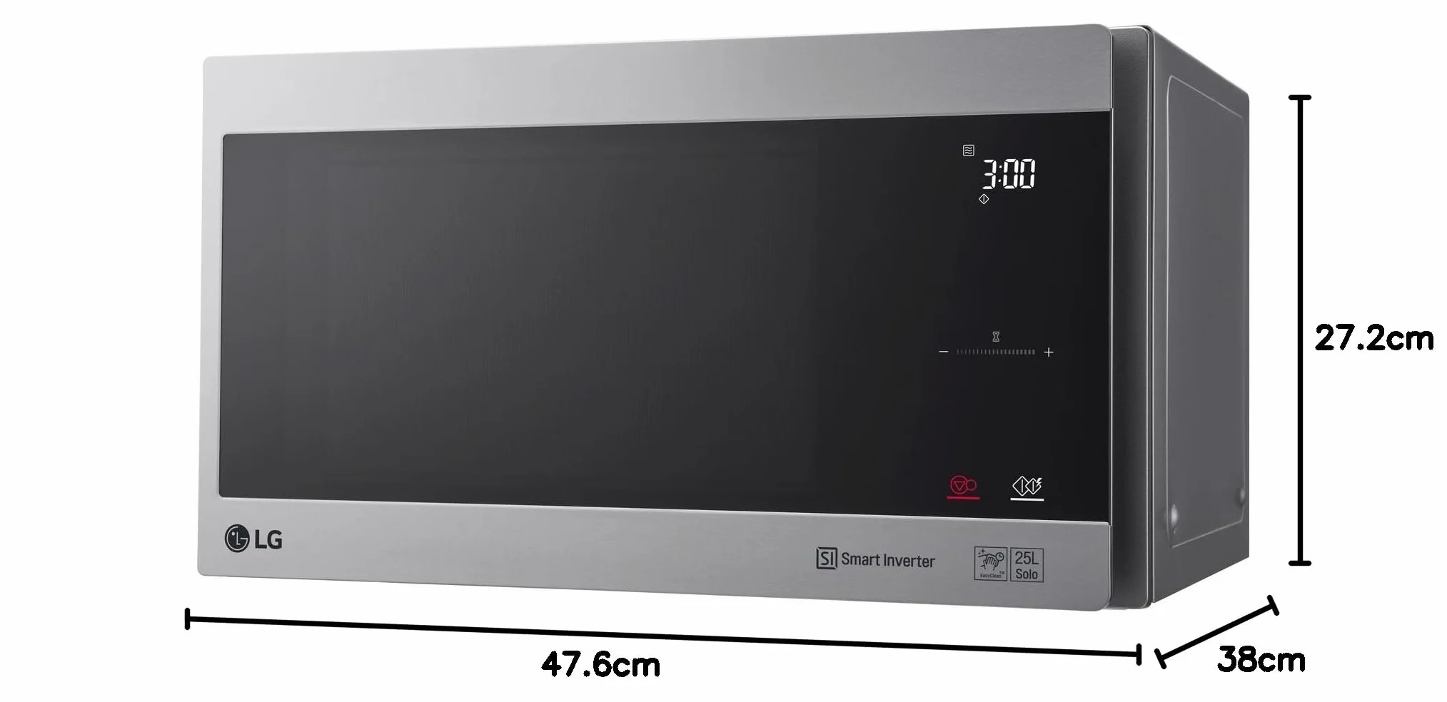 LG MS2595CIS kuchenka mikrofalowa z technologią Smart Inverter, pojemność 25 l, 1000 W, automatyczne programy, regulowane poziomy mocy i funkcja EasyClean, srebrna