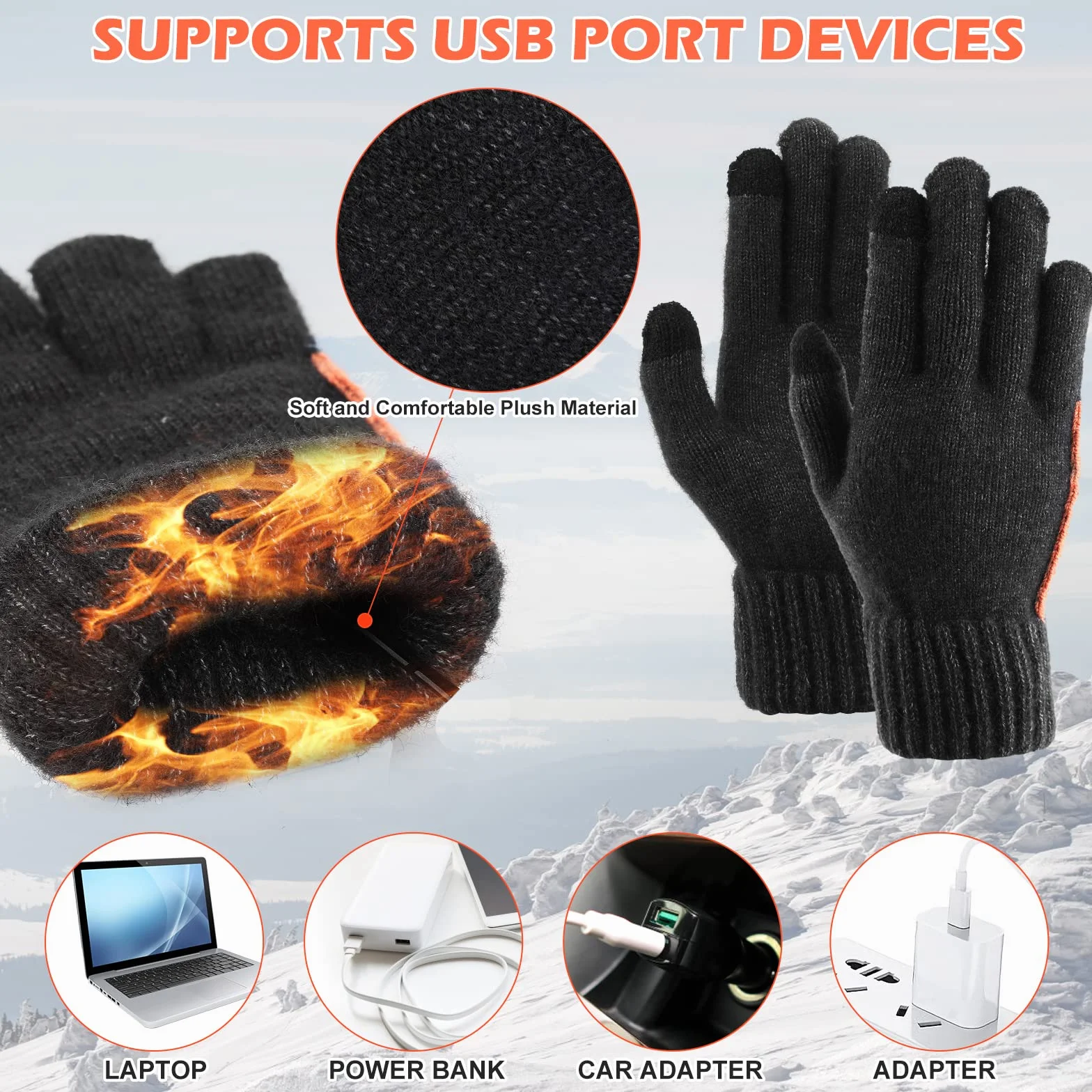 podgrzewane rękawiczki USB dla mężczyzn i kobiet, elektryczne podgrzewane rękawiczki z regulacją temperatury, dzianinowe, wełniane, USB, ogrzewacze do rąk, rękawiczki do pisania, zmywalne,