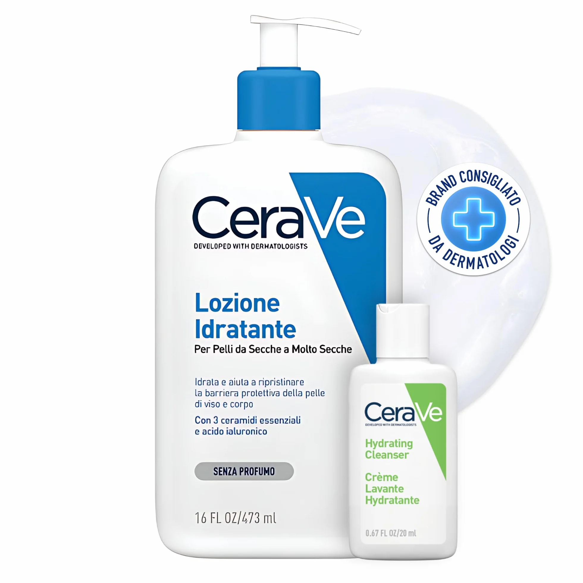 CeraVe Nawilżający Balsam do Ciała i Twarzy 473 ml + Środek do Mycia Twarzy 20 ml Zestaw