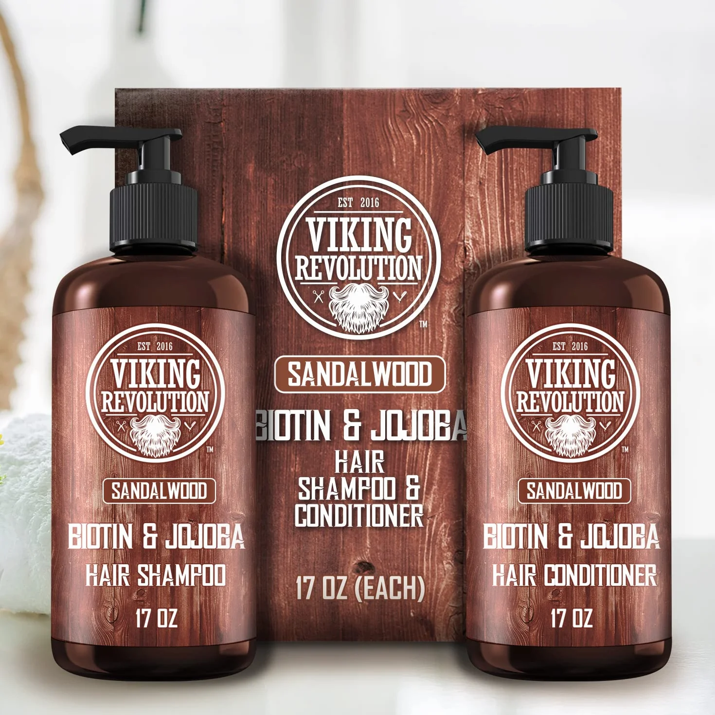 Viking Revolution - Zestaw szamponu i odżywki – 2 x 500 ml – nawilżający i wzmacniający szampon męski – szampon dla mężczyzn i odżywka do włosów z witaminą B5, biotyną i olejkiem jojoba – drzewo