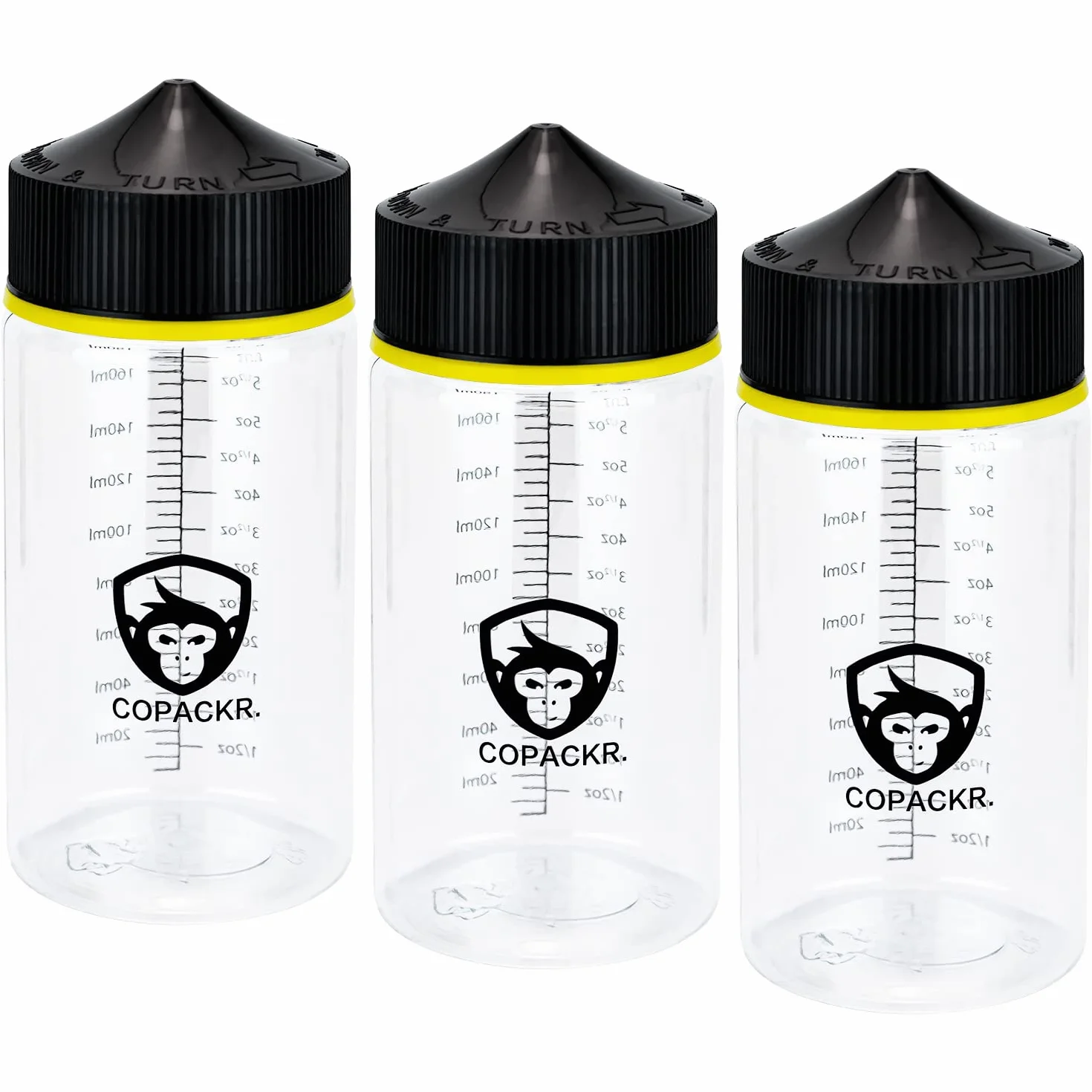 Copackr Chubby Gorilla V3 butelki z kroplomierzem, idealne w podróży, z zakrętką zabezpieczającą przed dziećmi, zestaw 3 sztuk (200 ml)
