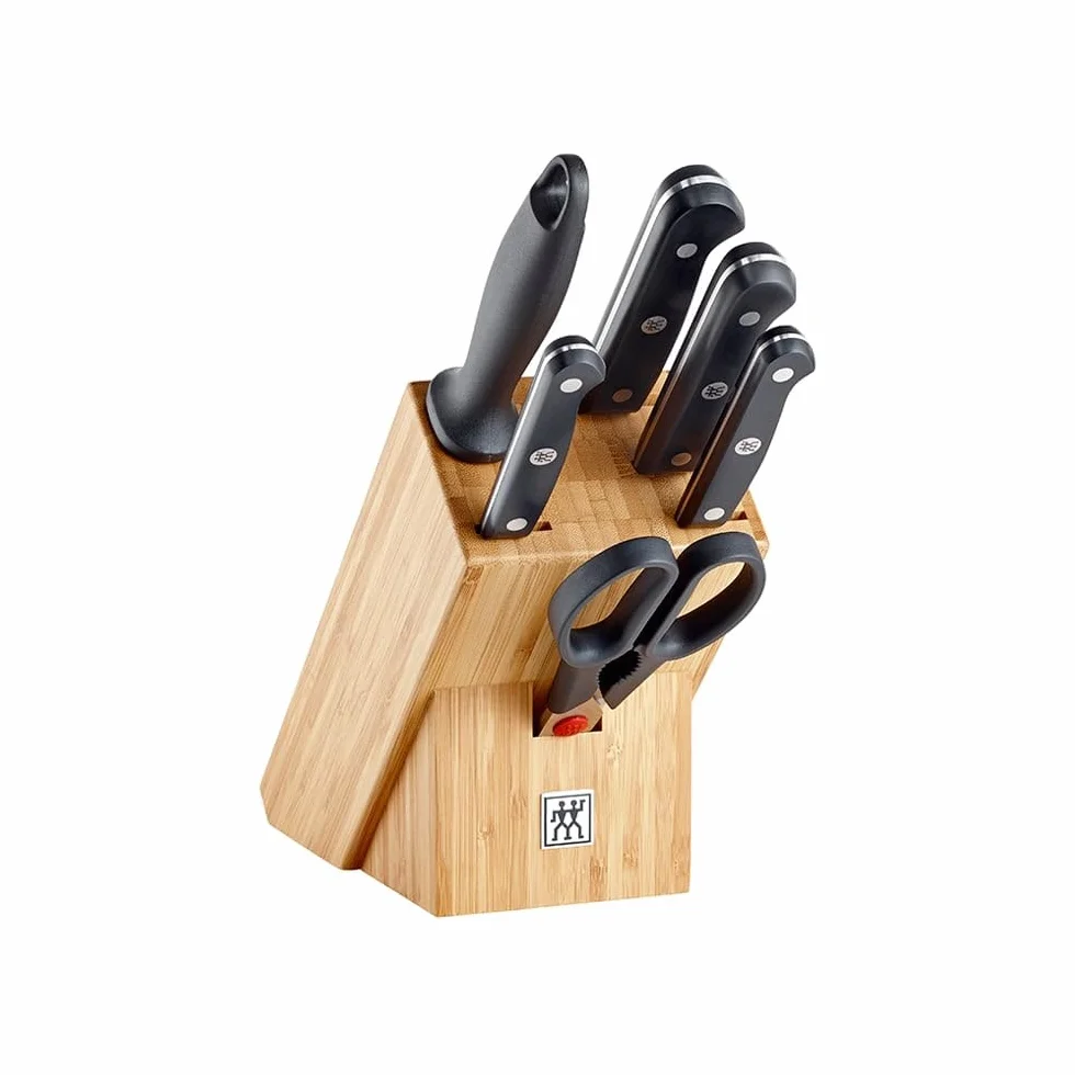 ZWILLING Gourmet 7-częściowy zestaw noży (nóż, ostrzałka, nożyczki i blok), specjalna stal nierdzewna, ergonomiczny uchwyt z tworzywa sztucznego, czarny – Made in Germany