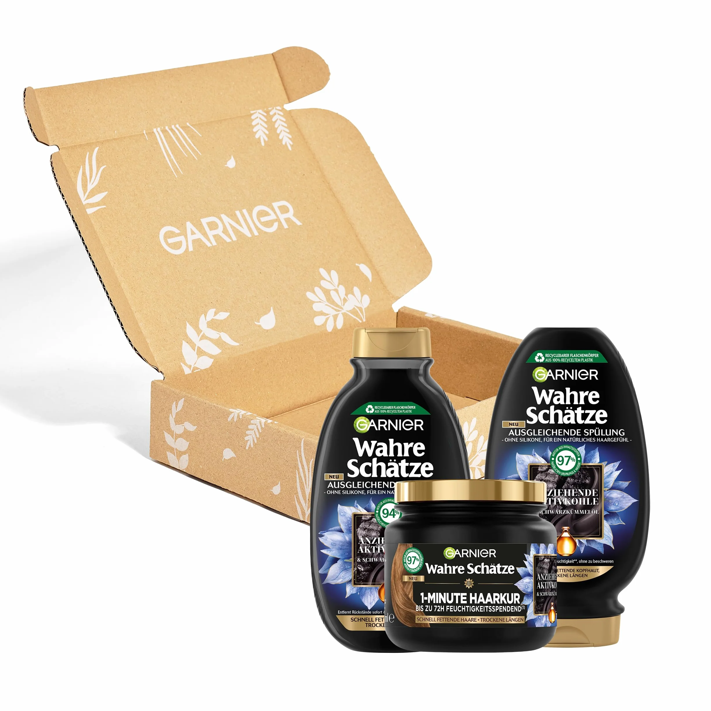 Garnier Zestaw do pielęgnacji włosów z węglem aktywnym szampon 250 ml odżywka 200 ml kuracja