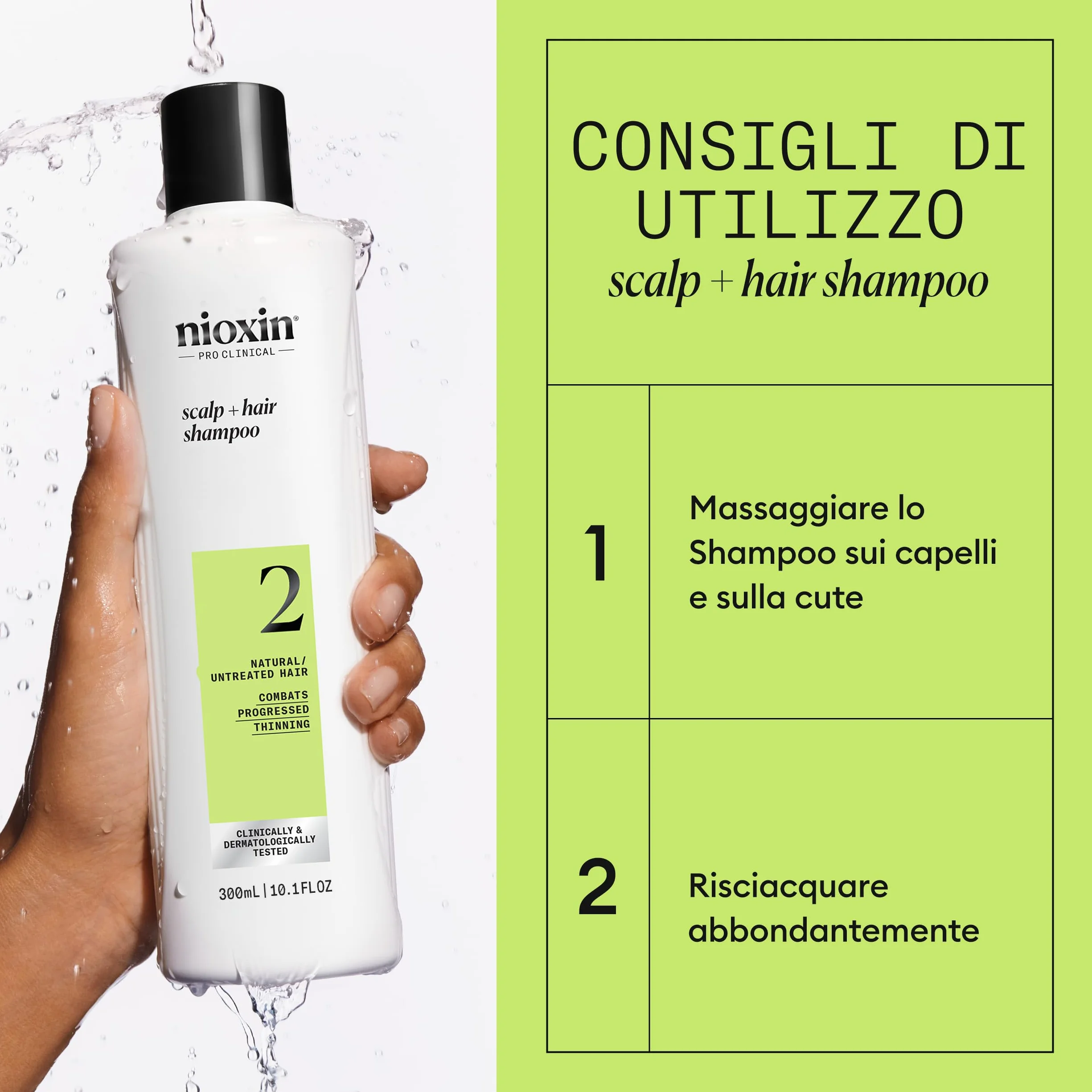 Nioxin System 2 szampon + szampon do włosów, wzmacniający szampon do włosów naturalnych z zaawansowanym przerzedzeniem - z biotyną i niacynamidem (300 ml)