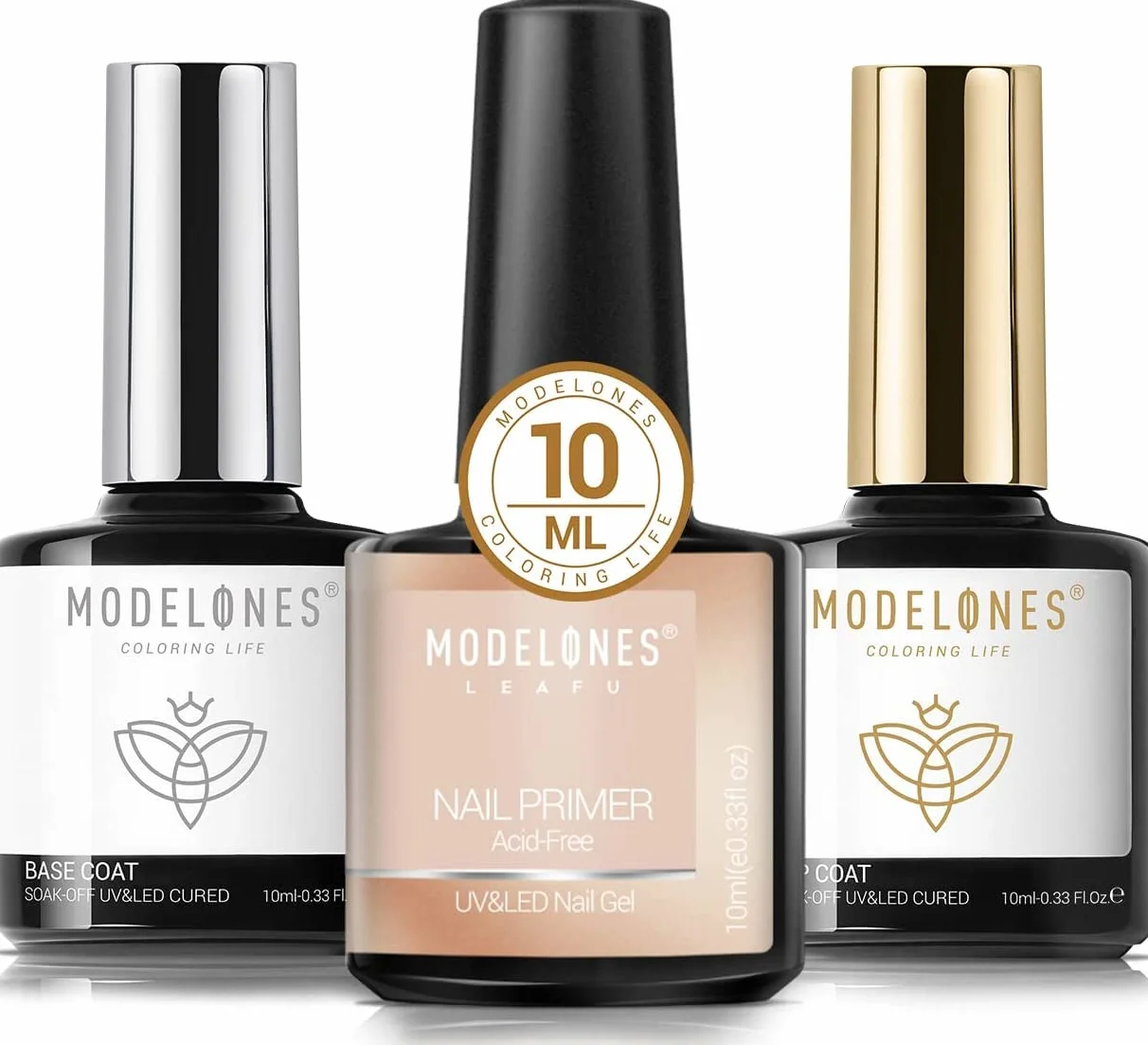 Modelones Zestaw 3 x 10 ml UV LED Żel do Paznokci Base Top Coat Primer No Wipe