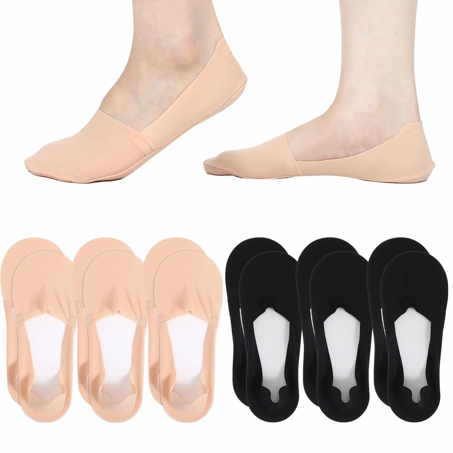 6 par skarpet damskich No Show, antypoślizgowe stopki, bawełniane, baleriny, oddychające, skarpety do sneakersów, rozmiar 35-40