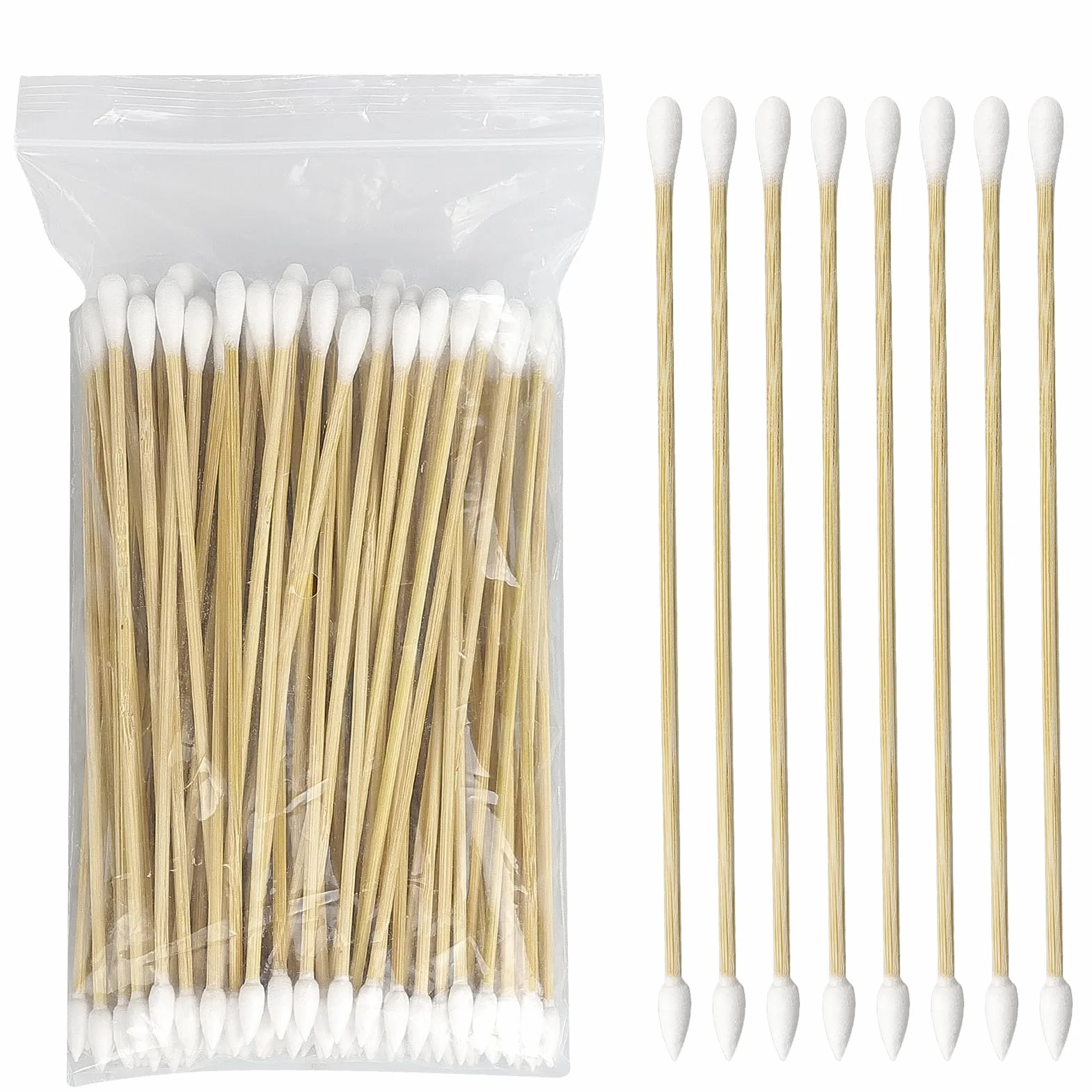 100 sztuk bambusowych patyczków higienicznych, 15 cm, Cotton Swabs, pałeczki do uszu, podwójna główka, do czyszczenia, brwi, upiększania, paznokci