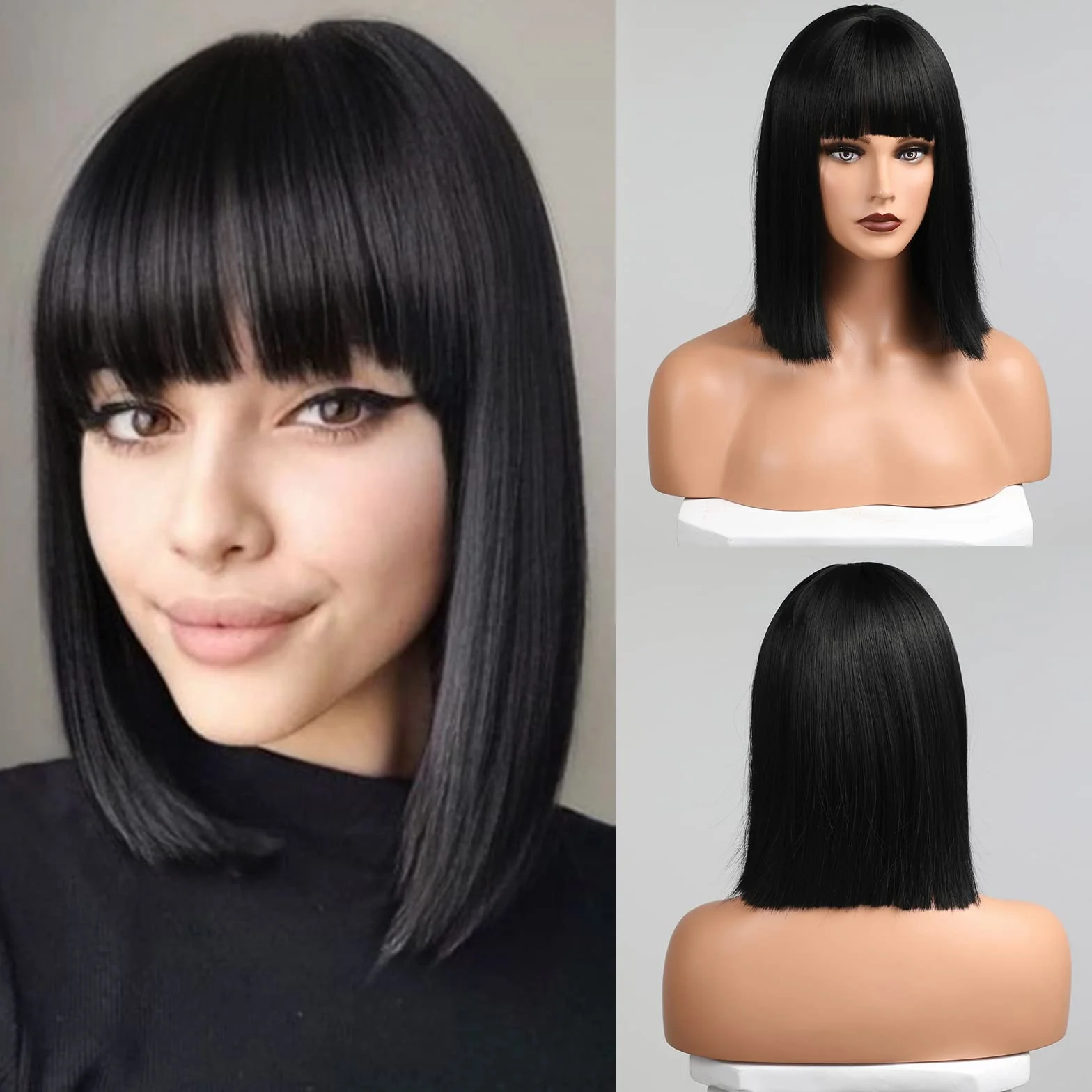 HAIRCUBE Krótkie peruki bob dla kobiet z naturalnego włókna syntetycznego odporne na ciepło impreza/cosplay/odzież/codzienna peruka (czarna)