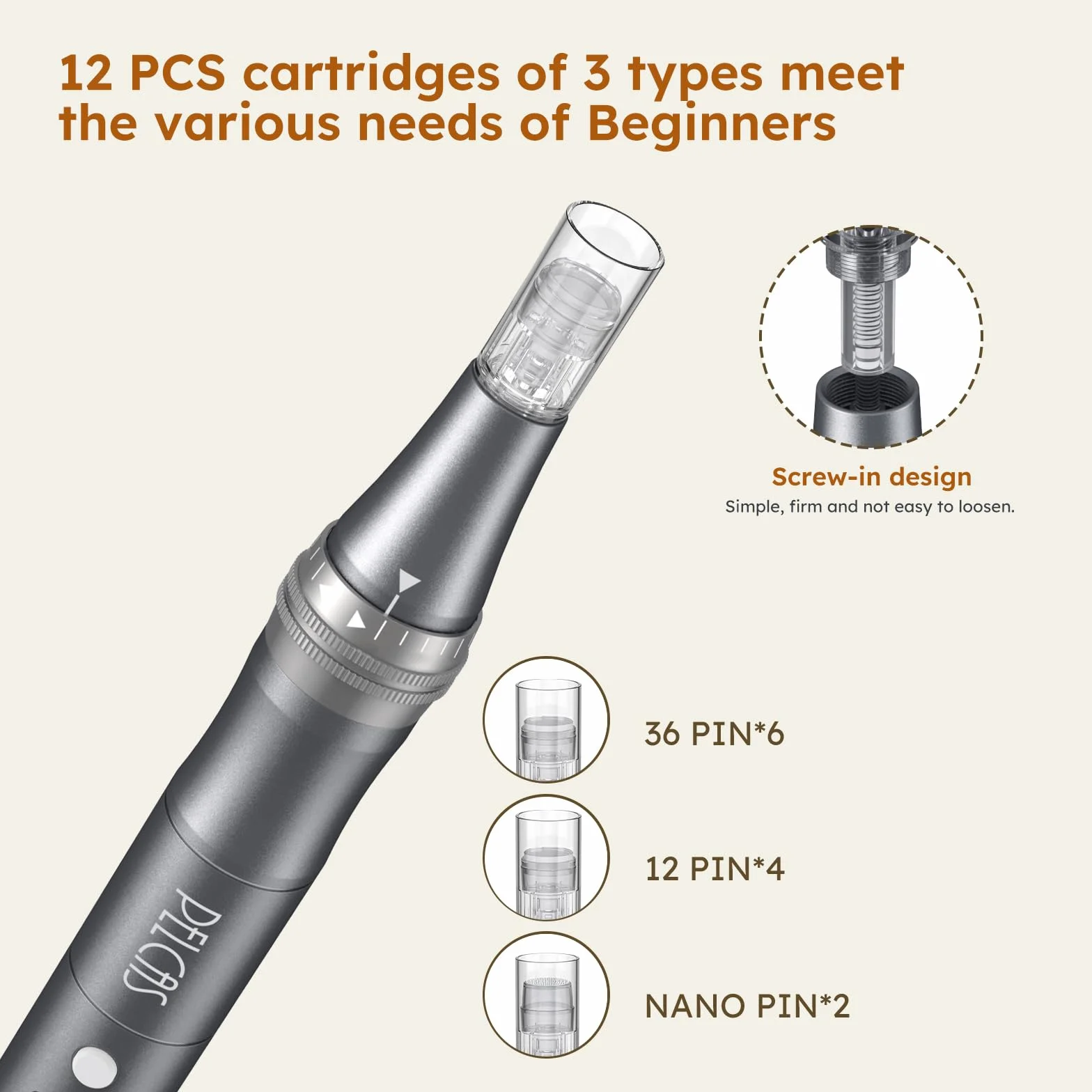 PELCAS 9-biegowy Beauty pen z wyświetlaczem LCD Beauty pen z 12 wkładami typu C z akumulatorowym Beauty pen -czarny