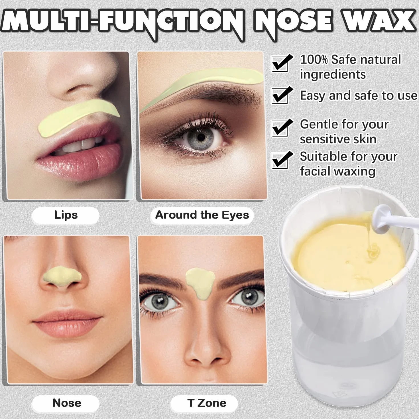 Nose Wax Kit zestaw do usuwania włosów z nosa dla mężczyzn i kobiet, 100 g, wosk do włosów w nosie, 20 bezpiecznych aplikatorów, 10 pojemników i 10 szablonów do wąsów, bezpieczny, prosty, szybki