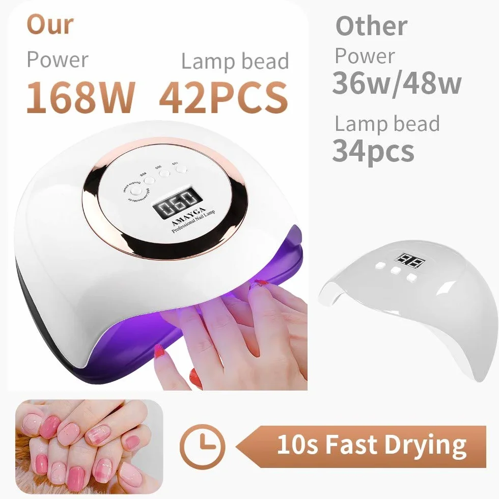 Lampa LED UV 168 W, suszarka do paznokci żelowych, czujnik samochodowy, lampa utwardzająca z 4 ustawieniami timera, narzędzia do paznokci u rąk i stóp