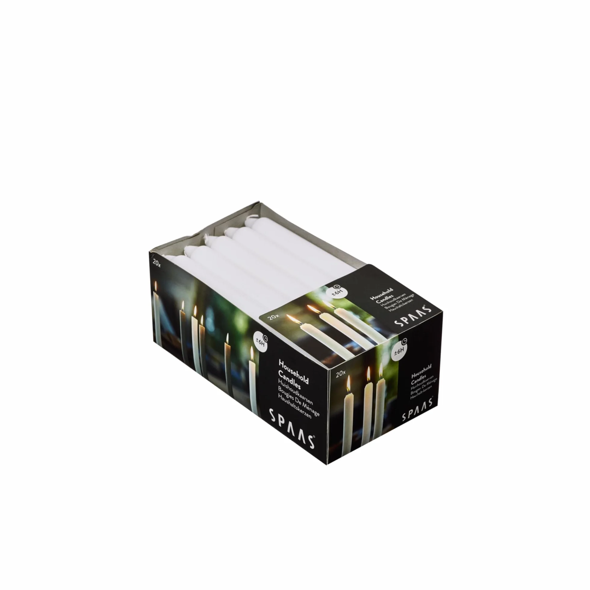 Spaas 20 Household Tapered Dinner Candles 19/180 mm, ± 6 Hours, Unscented, White