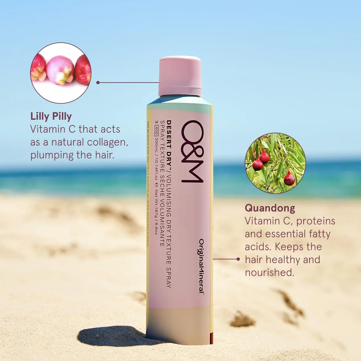 O&M Desert Dry Volumising Dry Texture Spray (300ml) - Zwiększanie objętości dla korzenia o elastycznej przyczepności - Spray teksturujący i pochłaniający olej - Bez siarczanów i silikonów - Certyfikat