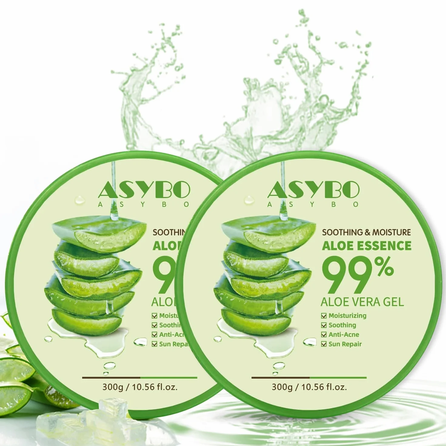 Żel Aloe Vera 300 x 2 ml – 99% czystego aloesu krem nawilżający do twarzy i ciała, naturalny krem z aloesu do suchej skóry, oparzeń słonecznych, trądziku