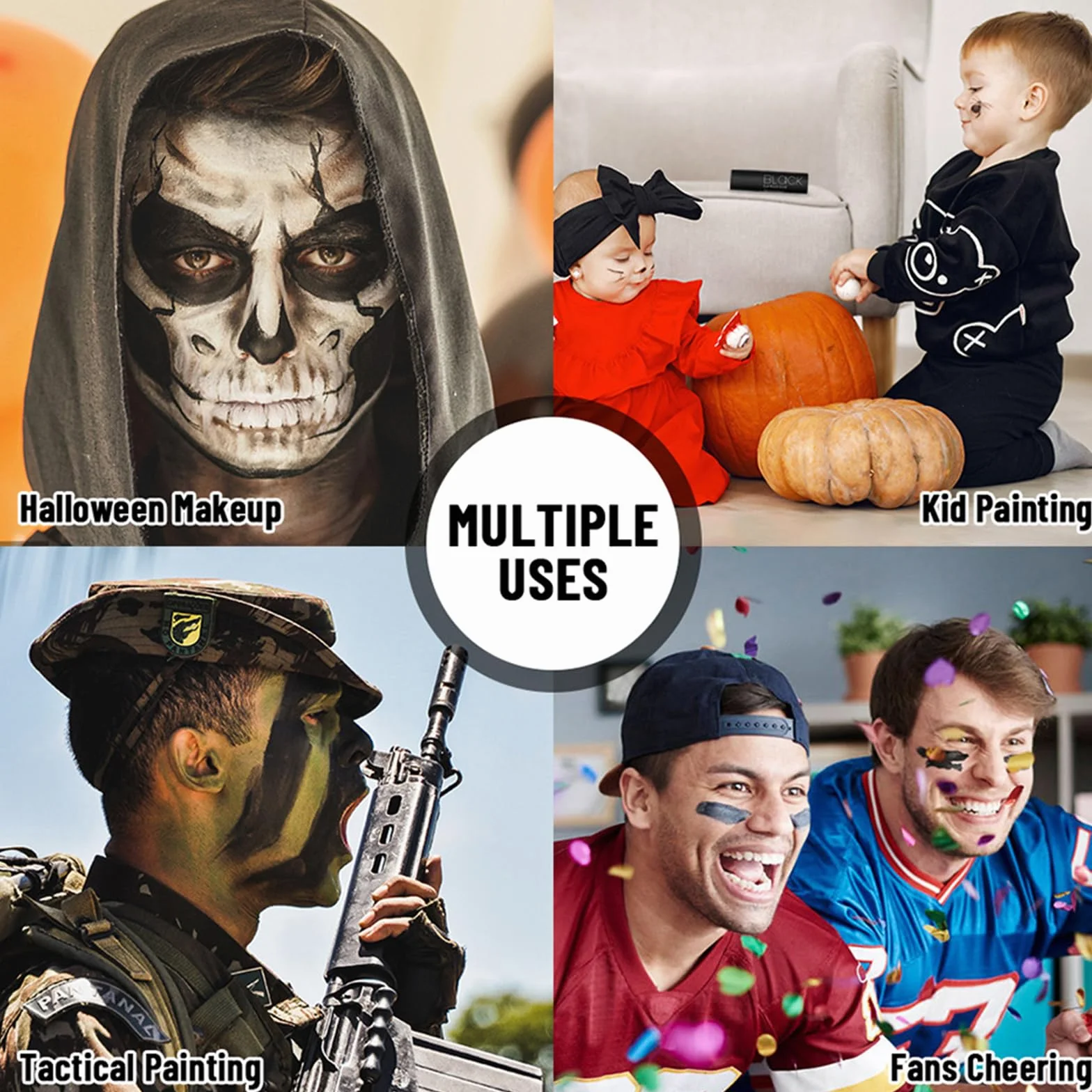 Lilbitty czarno-biała farba do makijażu Cosplay, odporna na pot, gotycka farba do malowania ciała, łatwa w użyciu na imprezy kostiumowe, Halloween, baseball, piłkę nożną
