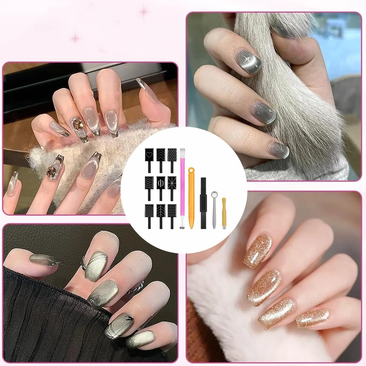 Cat Eye Zestaw magnesów 14 sztuk Nail Art Tools Magnetic Pen Gel lakier do paznokci pręt magnetyczny