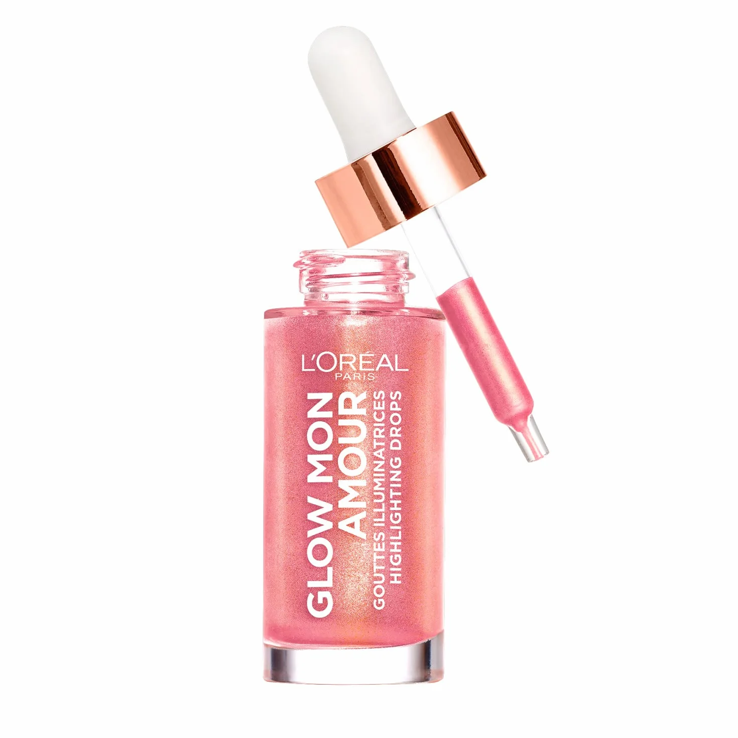L'Oréal Paris Płynny róż i rozświetlacz, płynny róż dla świeżej cery, Glow Mon Amour Highlighting Drops, 04 Melon Dollar Baby, 1 x 15 ml