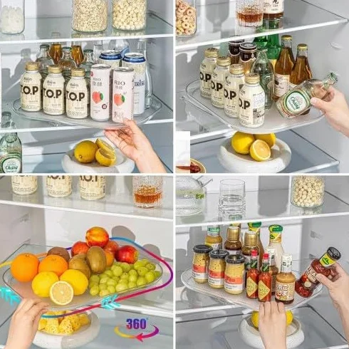 Lazy Susan Obrotowy organizer na stół na lodówkę, przezroczysty organizer na lodówkę, obrotowy organizer na lodówkę, do szafek, stołów, kredensów, blatów kuchennych (L)