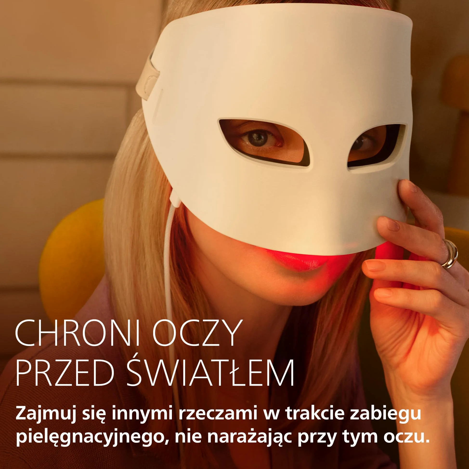 Philips ReAura maska LED: 3-w-1 do pielęgnacji twarzy, okolic oczu i szyi, 3 tryby, światło niebieskie i czerwone oraz bliska podczerwień¹, elastyczne dopasowanie, 10-minutowa kuracja, LTM7100/00