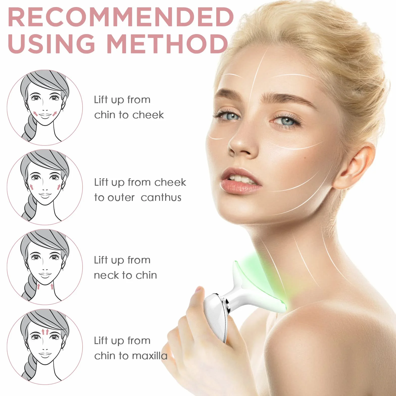 Urządzenie do masażu twarzy przeciw zmarszczkom, 4 w 1, podwójny podbródek z narzędziami do twarzy Gua Sha, unisex, trener Jawline z 3 trybami, 45℃ do ujędrniania i liftingu skóry, poprawy