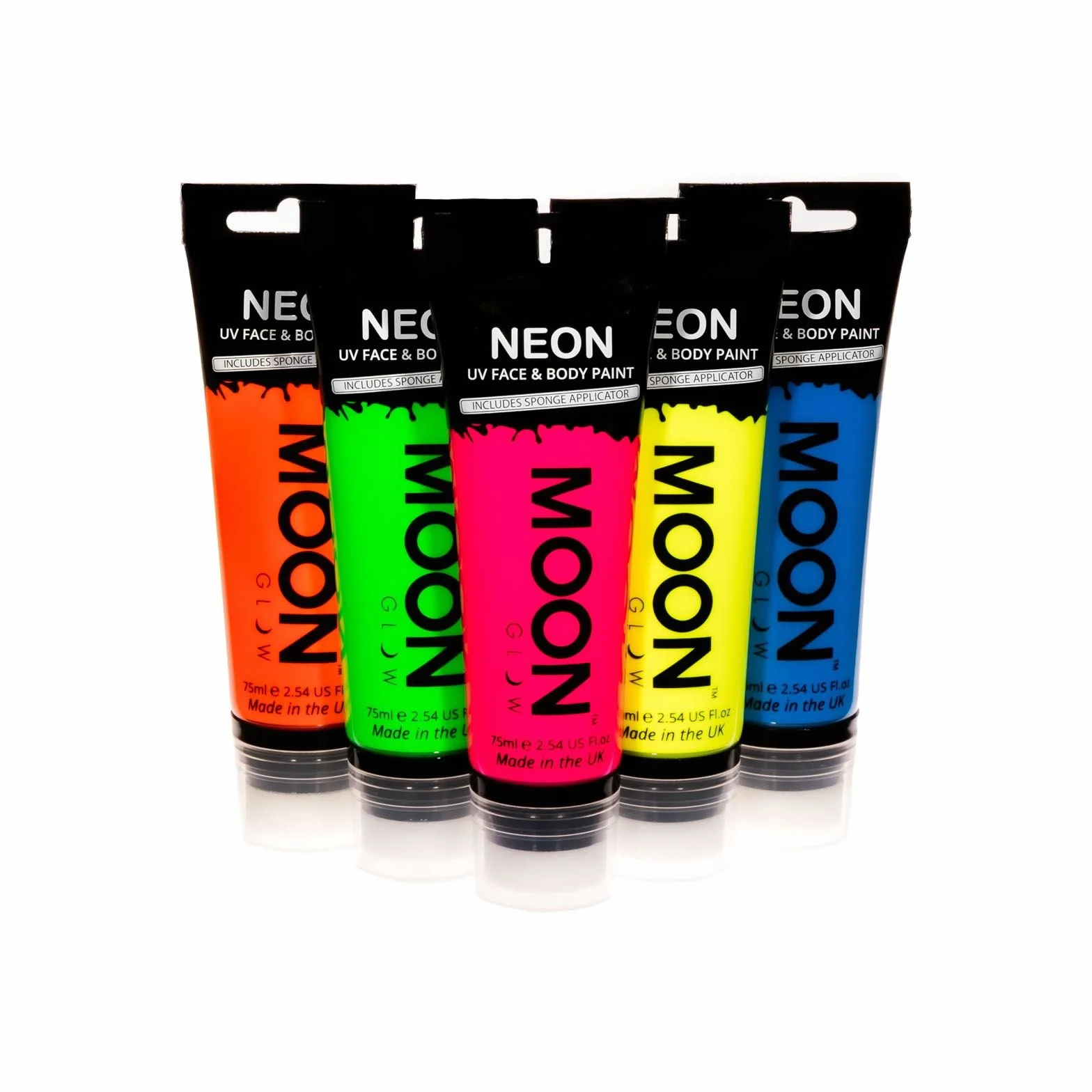Moon Glow Duży zestaw 75 ml farb UV do malowania ciała fluorescencyjne neonowe z aplikatorem