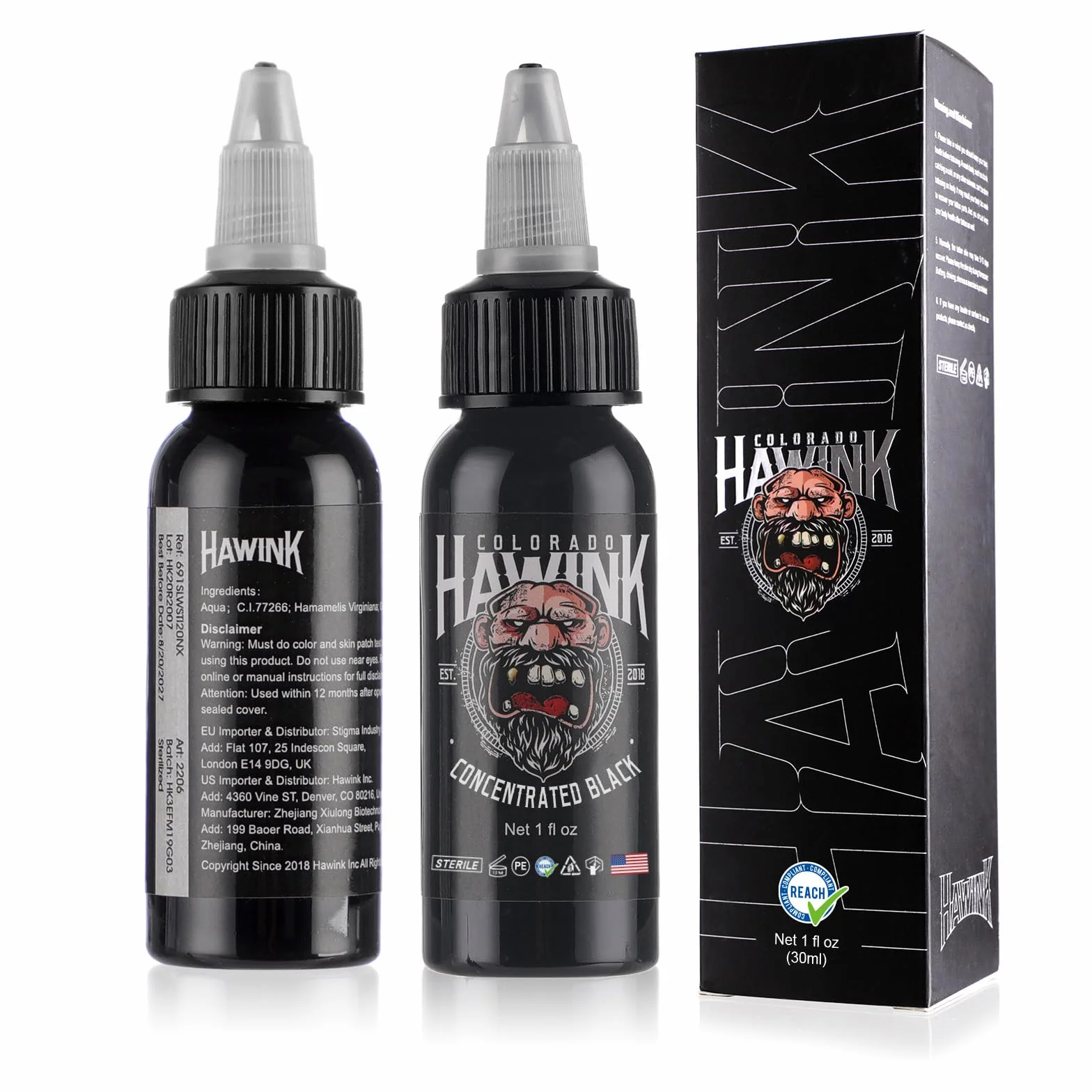 HAWINK Czarny tusz do tatuażu 30 ml profesjonalny skoncentrowany do podszewki i cieniowania