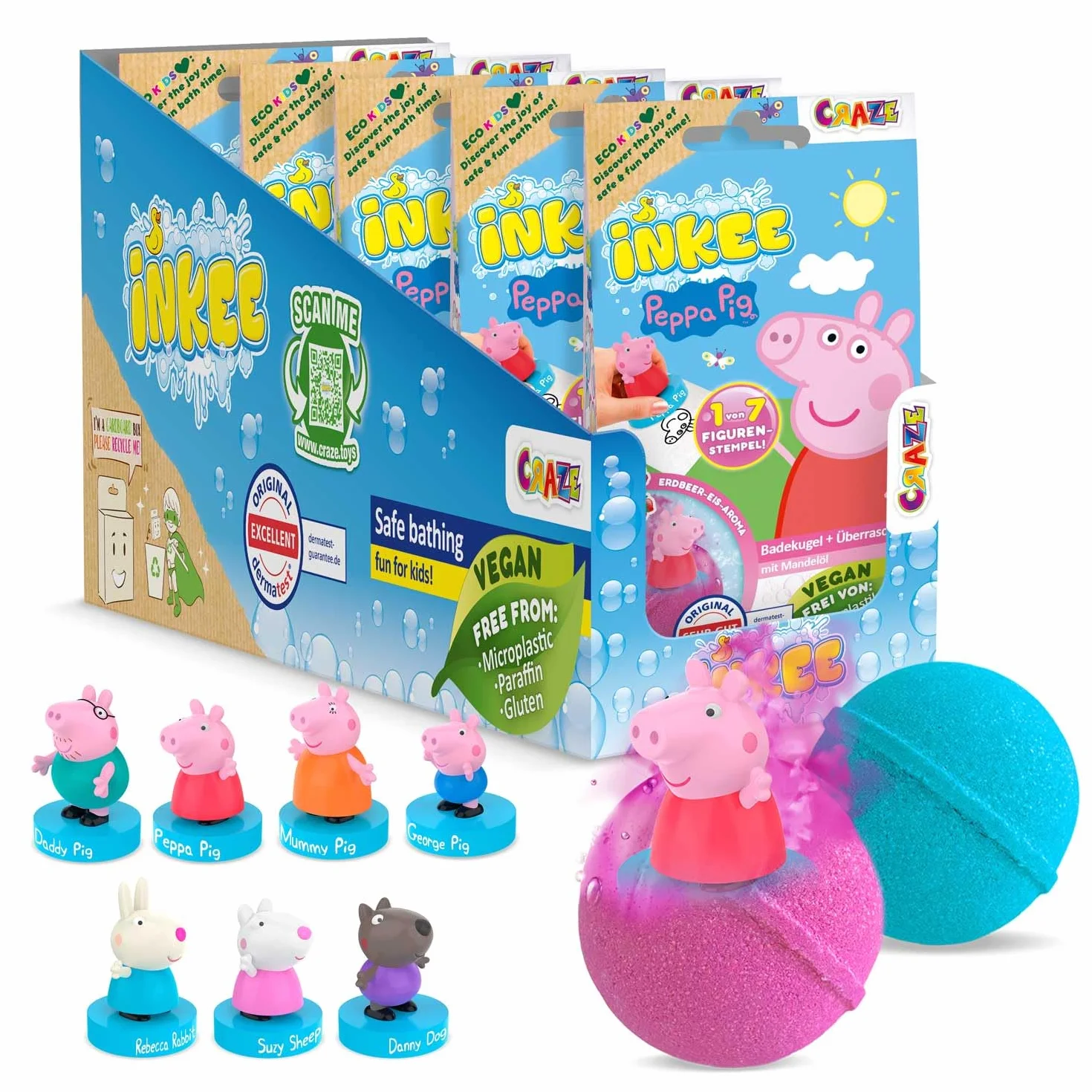 INKEE Surprise zestaw 5 kulek do kąpieli dla dzieci z niespodzianką, świnka Peppa, zabawka do wanny, o zapachu truskawkowym i efekcie pianki