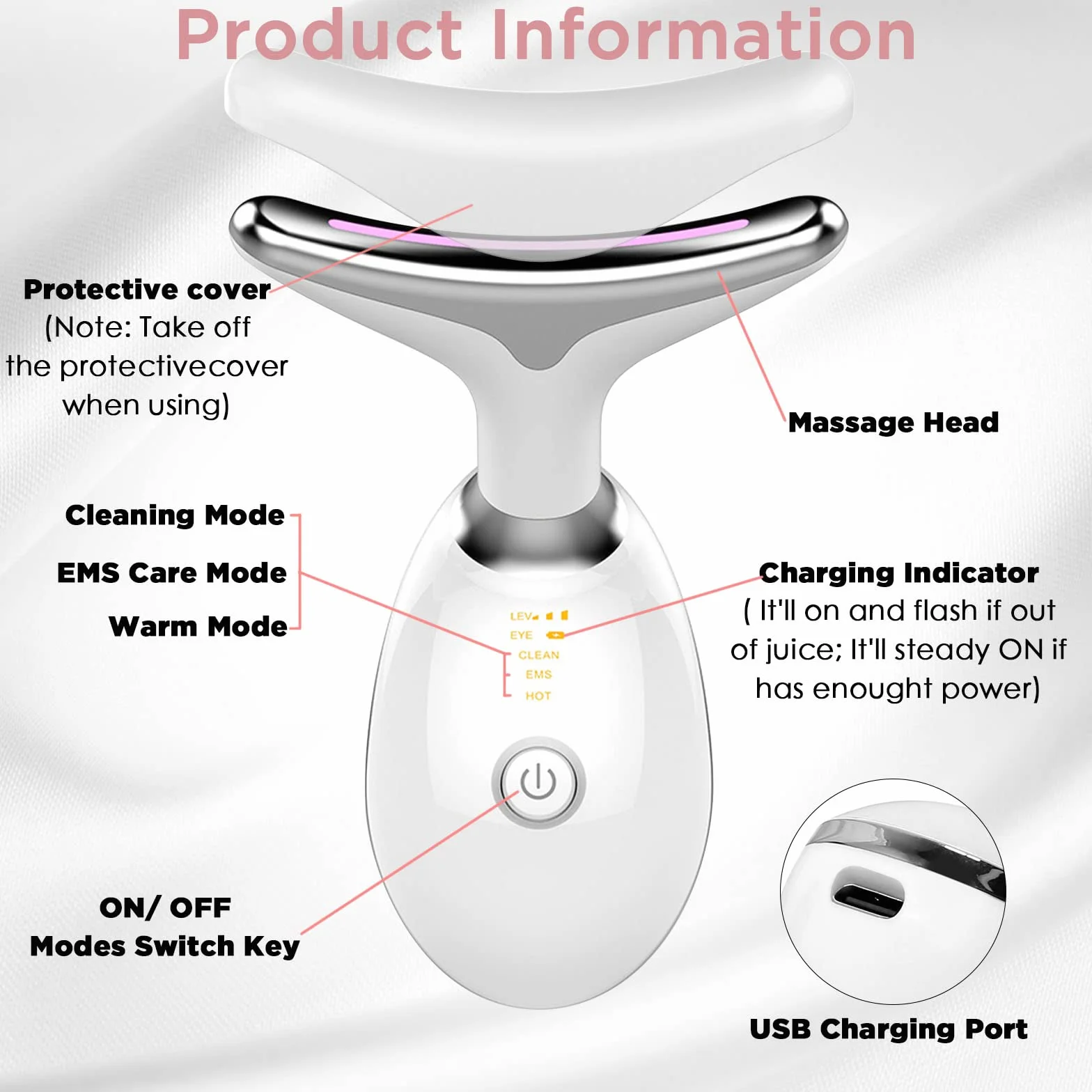 Urządzenie do masażu twarzy przeciw zmarszczkom, 4 w 1, podwójny podbródek z narzędziami do twarzy Gua Sha, unisex, trener Jawline z 3 trybami, 45℃ do ujędrniania i liftingu skóry, poprawy