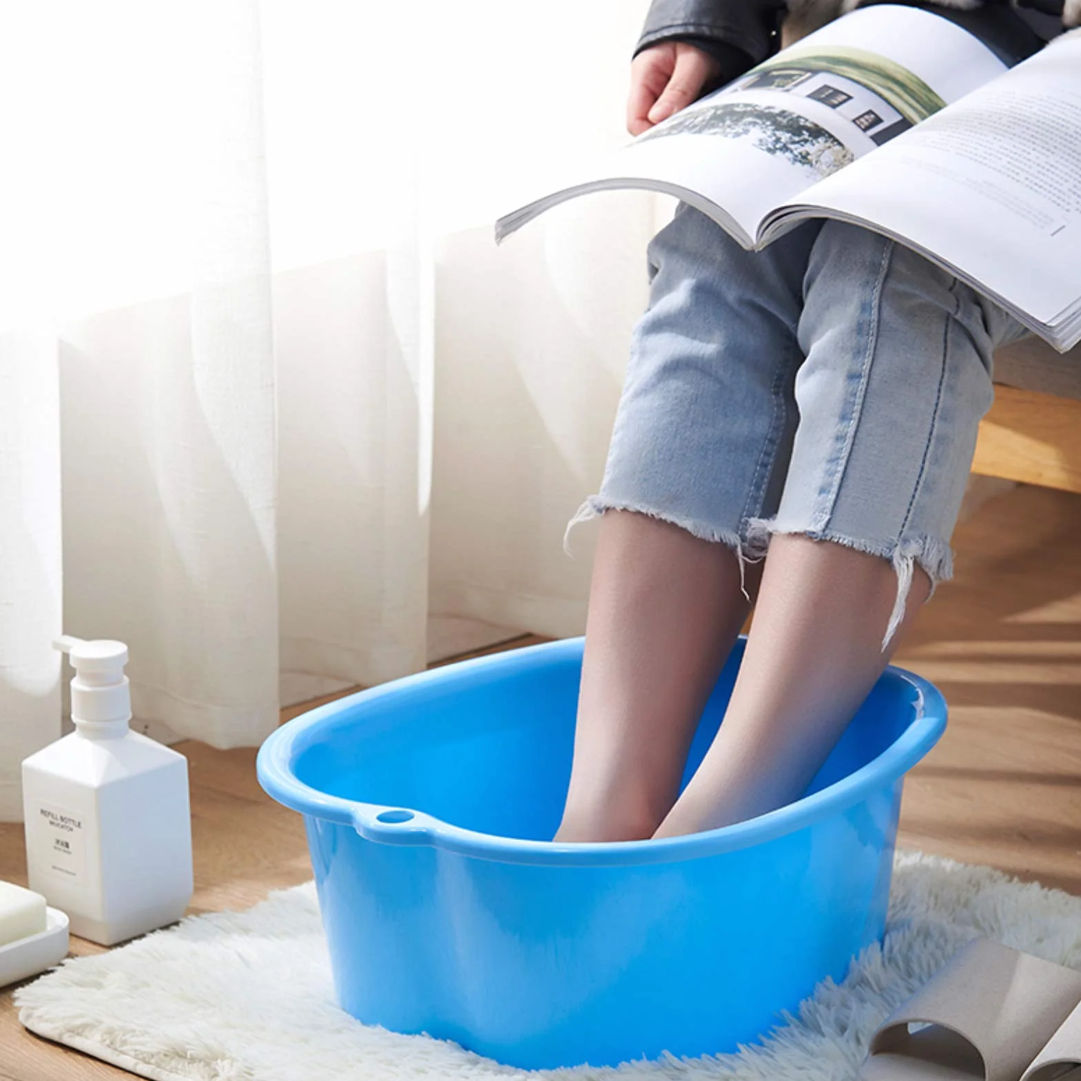 Duża miska do kąpieli stóp, stabilna umywalka z tworzywa sztucznego do pedicure, do kąpieli stóp, do kąpieli stóp, wellness, pedicure, detoksykacji, relaksu (biała)