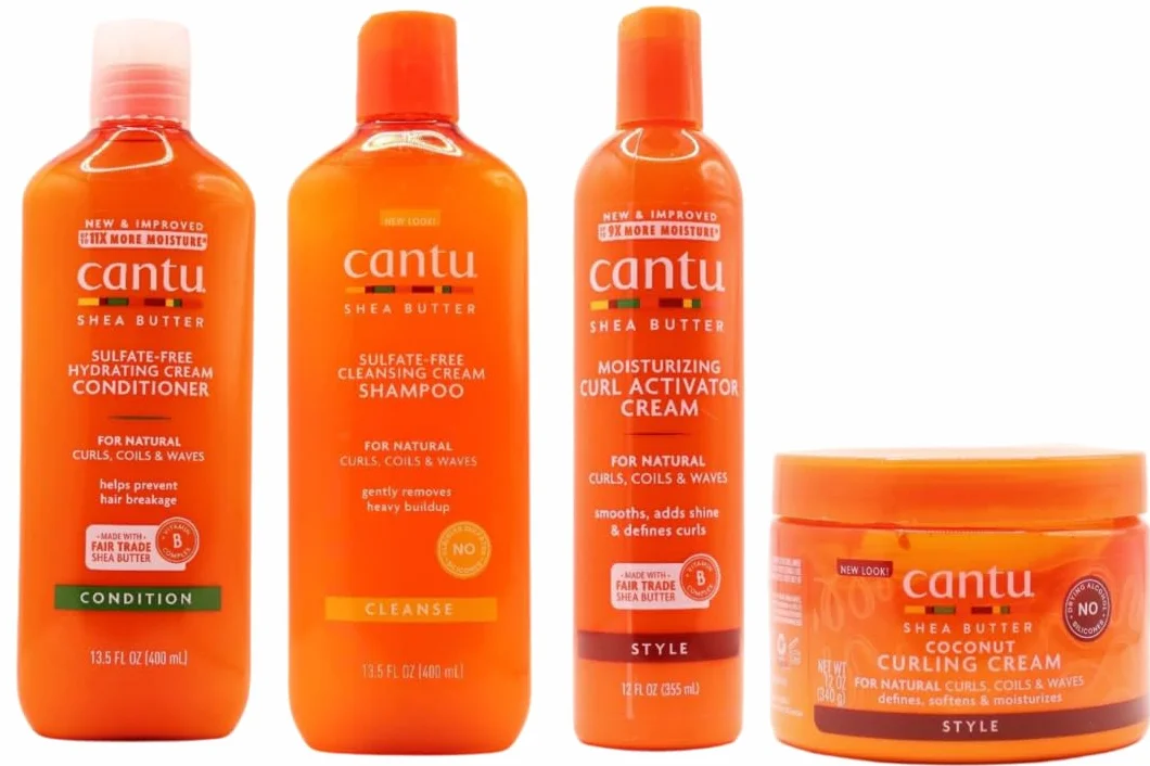 Cantu Coconut Curling Cream 12oz met sulfaatvrije szampon i odżywka 12oz & sheaboter hydraterende krulactivatorcrème 12oz