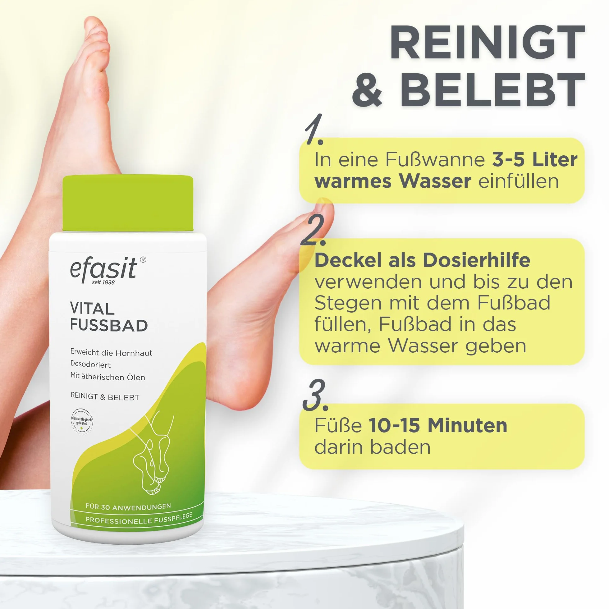 efasit Vital Kąpiel do stóp 400 g - podstawowy dodatek do kąpieli do modzeli dla pachnących, zadbanych i zrelaksowanych stóp, zmiękczający modzele, do 30 zastosowań