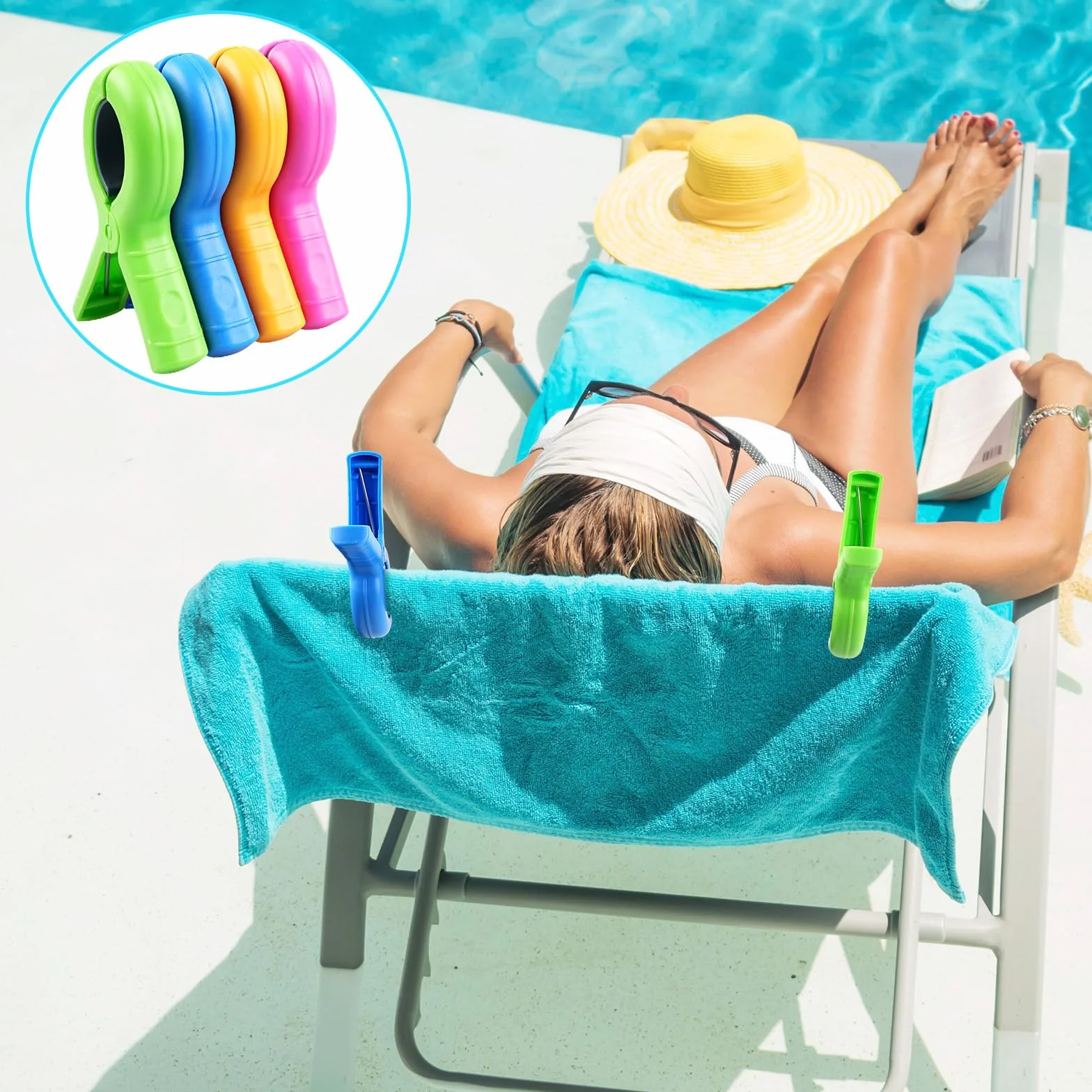 8 sztuk dużych, wielokolorowych klipsów, duży trwały plastikowy klips do prania, leżak plażowy, basenowy, odzież, kołdry, pościel