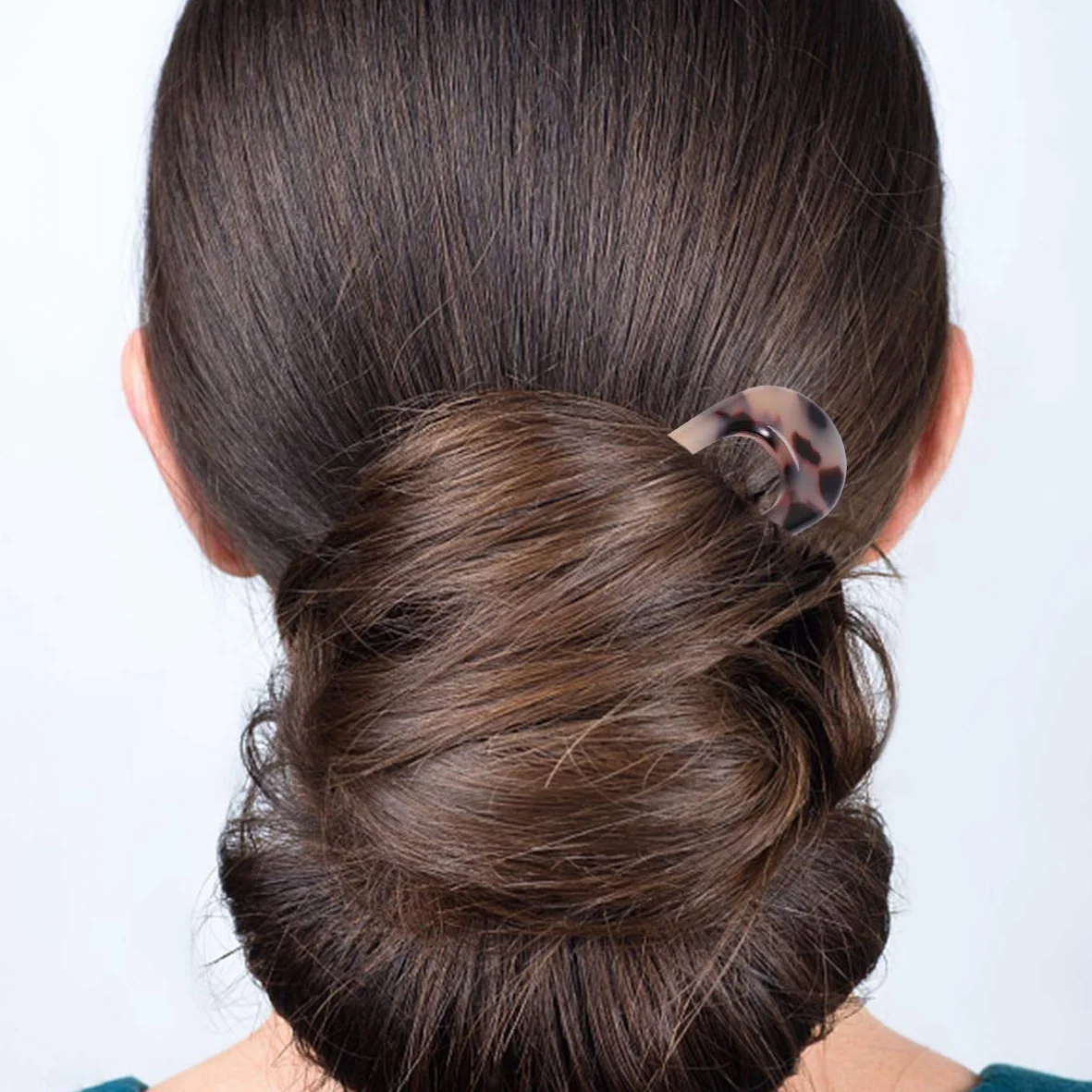 Minkissy 2 szt. francuski widelec do włosów celluloid Chignon szpilki do włosów wysoko upięta fryzura U trzpienie warkocz Twist Bobby Pins do bułek (kolor losowy)