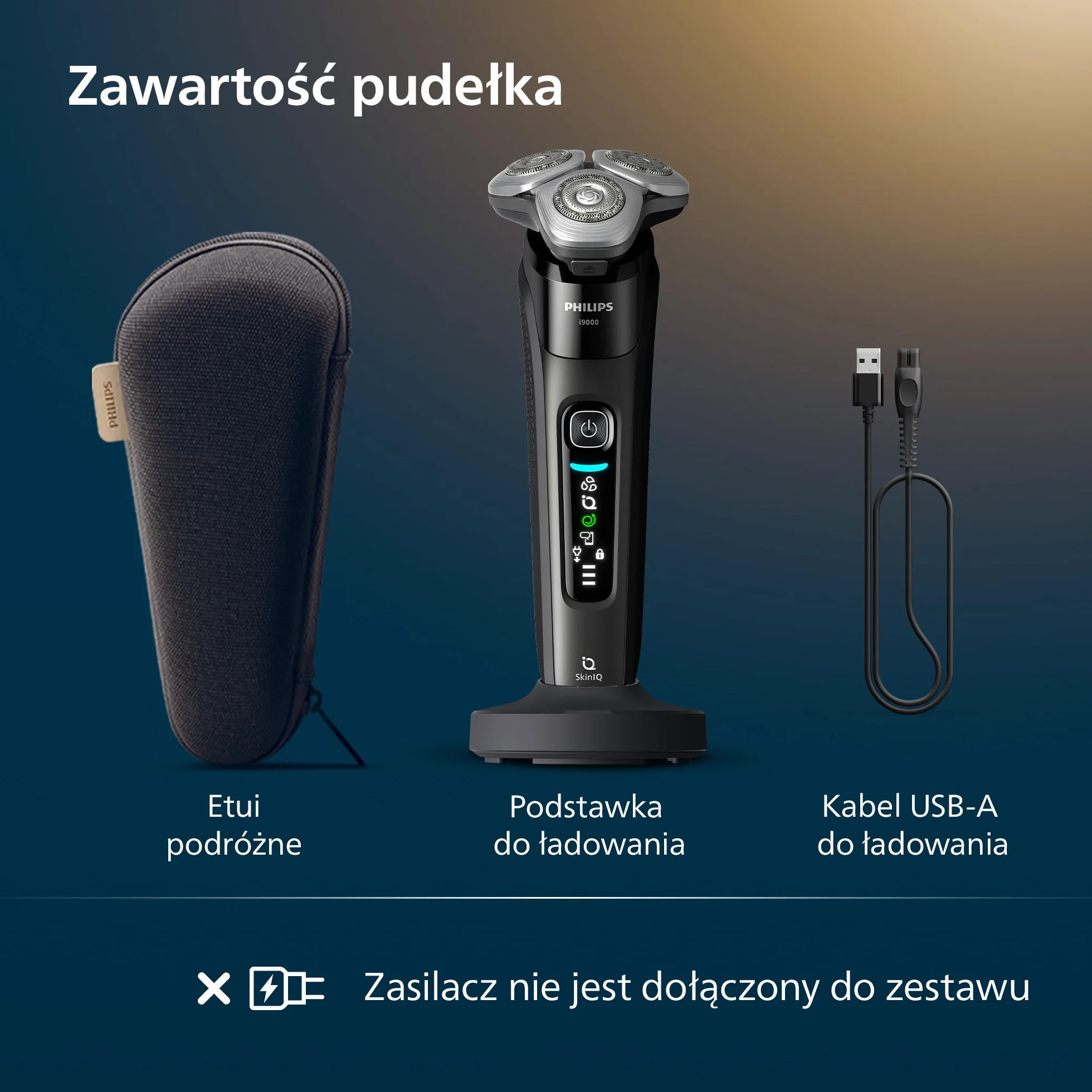 Philips Shaver i9000, golarka elektryczna do golenia na mokro i na sucho, technologią Skin IQ, systemem Triple Lift & Cut, podwójnymi ostrzami SteelPrecision obracającymi się o 360 stopni, X9000/10