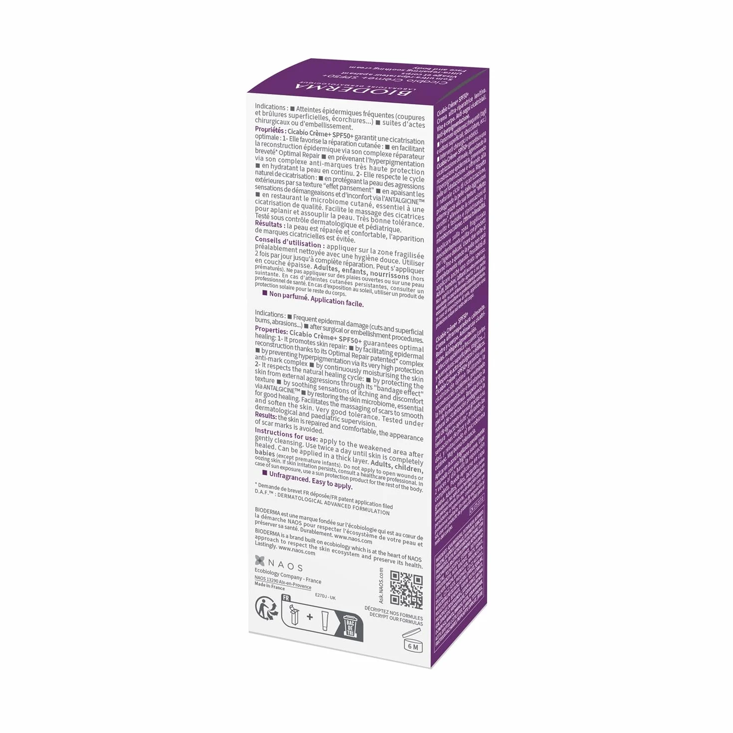 BIODERMA Cicabio Creme+ SPF50+ Ultra regenerująca i kojąca pielęgnacja przeciw przebarwieniom, chroni przed czynnikami zewnętrznymi, tekstura, efekt opatrunku, dla całej rodziny, tuba 40 ml