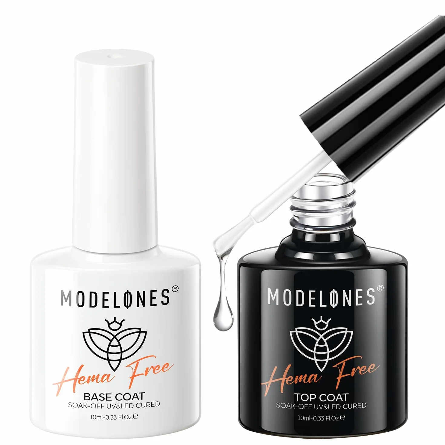 Modelones Lakier Gel UV, 2 × 10 ml Podkładowy i Wierzchni, Top Coat UV LED zestaw do paznokci