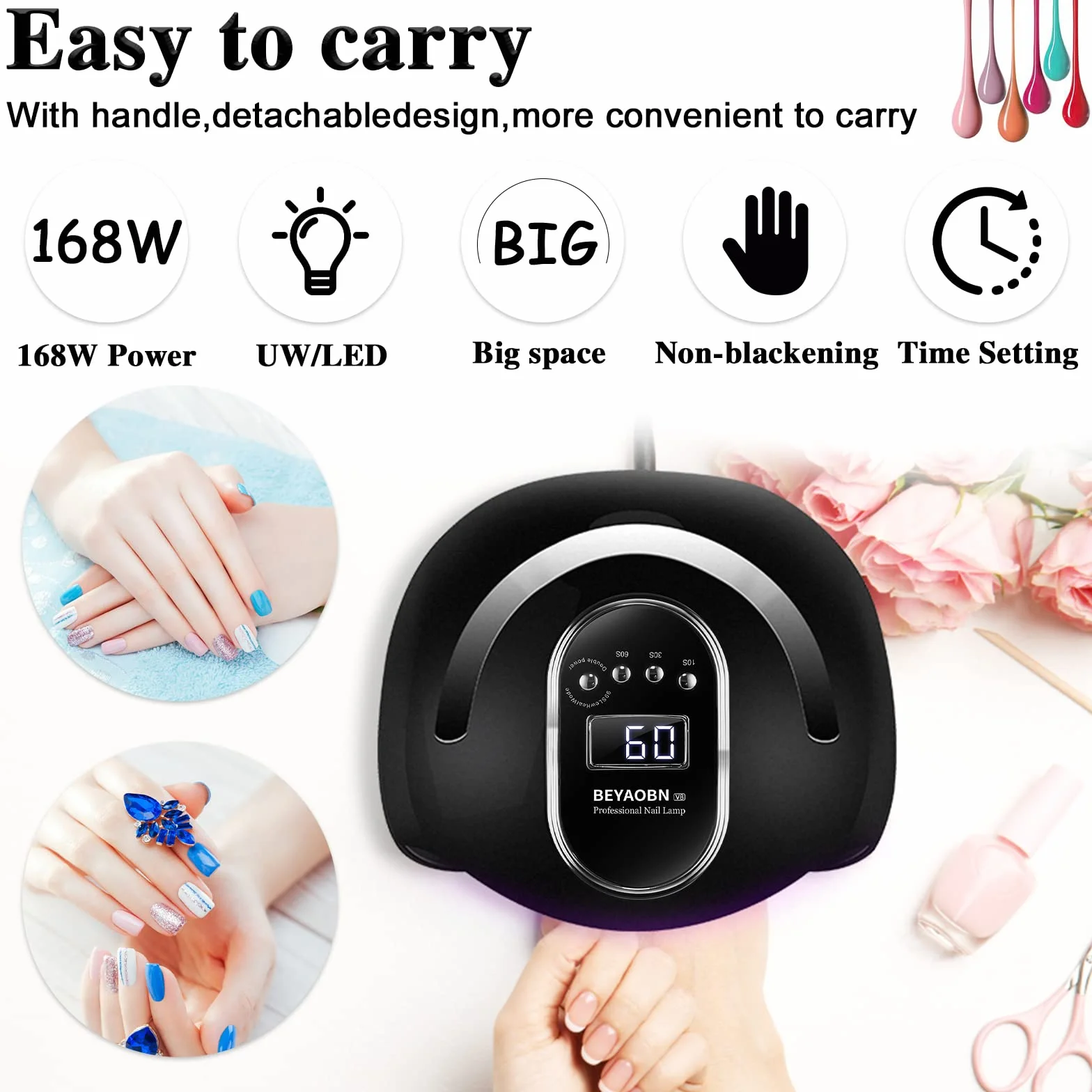 168W Suszarka do paznokci Lampa UV LED do paznokci do paznokci, Suszarka do paznokci do żelowego lakieru do paznokci, Lampa utwardzająca z automatycznym czujnikiem z ustawieniami timera 4