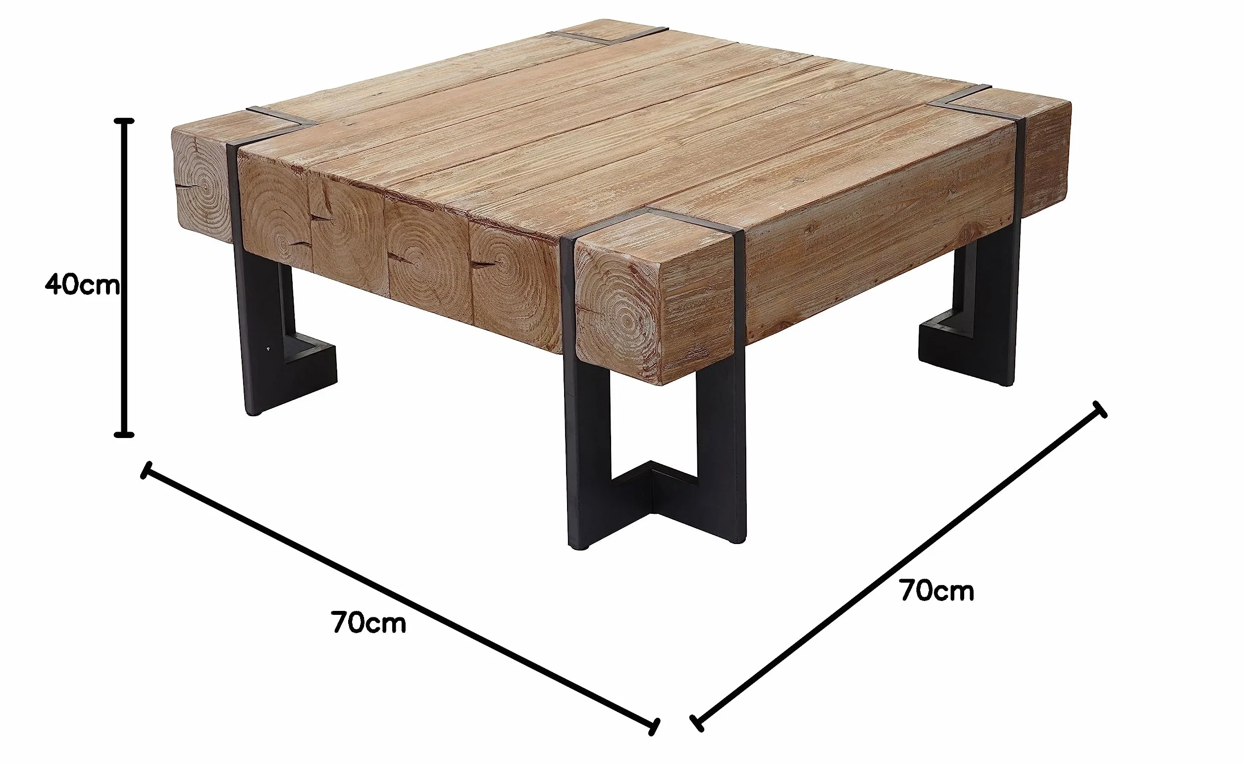 Mendler Stolik kawowy HWC-A15AM, stół do salonu, jodła lite drewno rustykalne, certyfikat FSC – kolor naturalny 70 x 70 cm