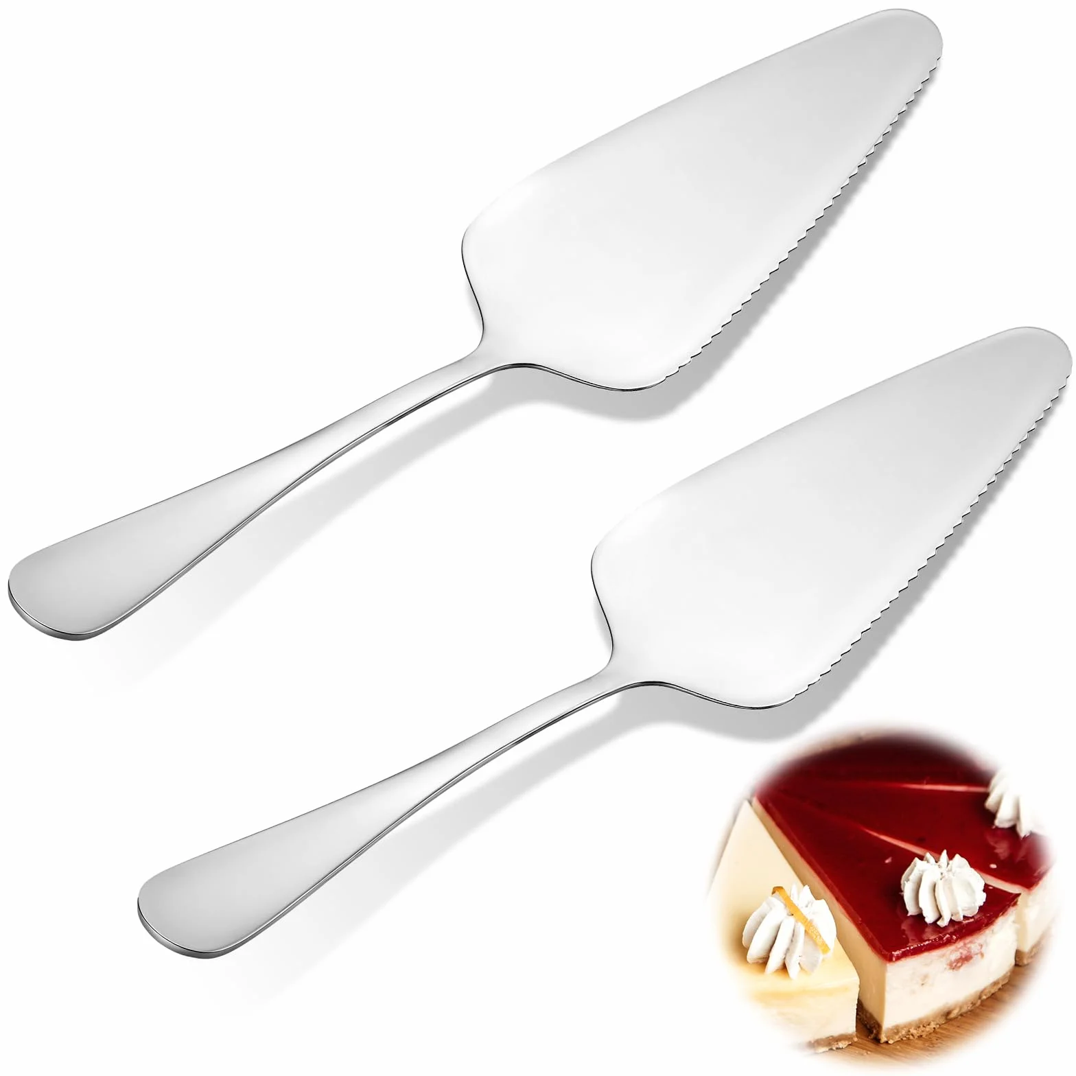 JJUNW 2-częściowy zestaw łopatek do ciasta ze stali szlachetnej, łopatka do ciasta z zębatymi krawędziami, łopatka do tortów, nóż do ciasta do kuchni, imprez i restauracji (srebrny)