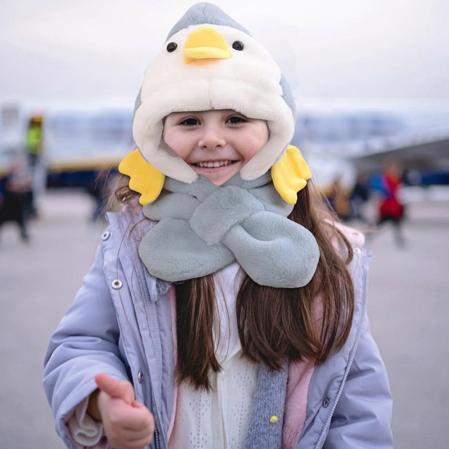 PLUSHCEWT 2 w 1 dziecięcy szalik z kapturem zestaw dzieci zima ciepły kapelusz szalik urocze dziewczyny chłopcy czapki szalik zima pluszowe szaliki z kapturem akcesoria pogodowe dla dziecka kreskówka