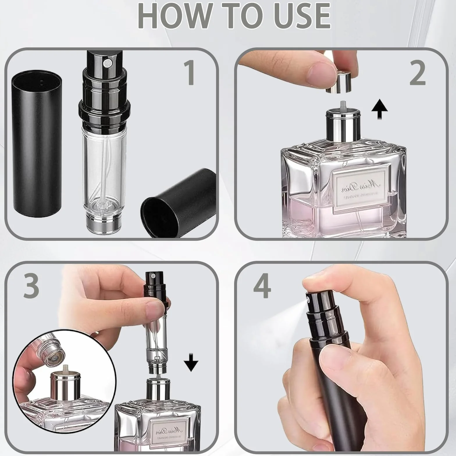 Atomizer perfum 5 ml czarny szary podróżny pojemnik na perfumy wielokrotnego napełniania